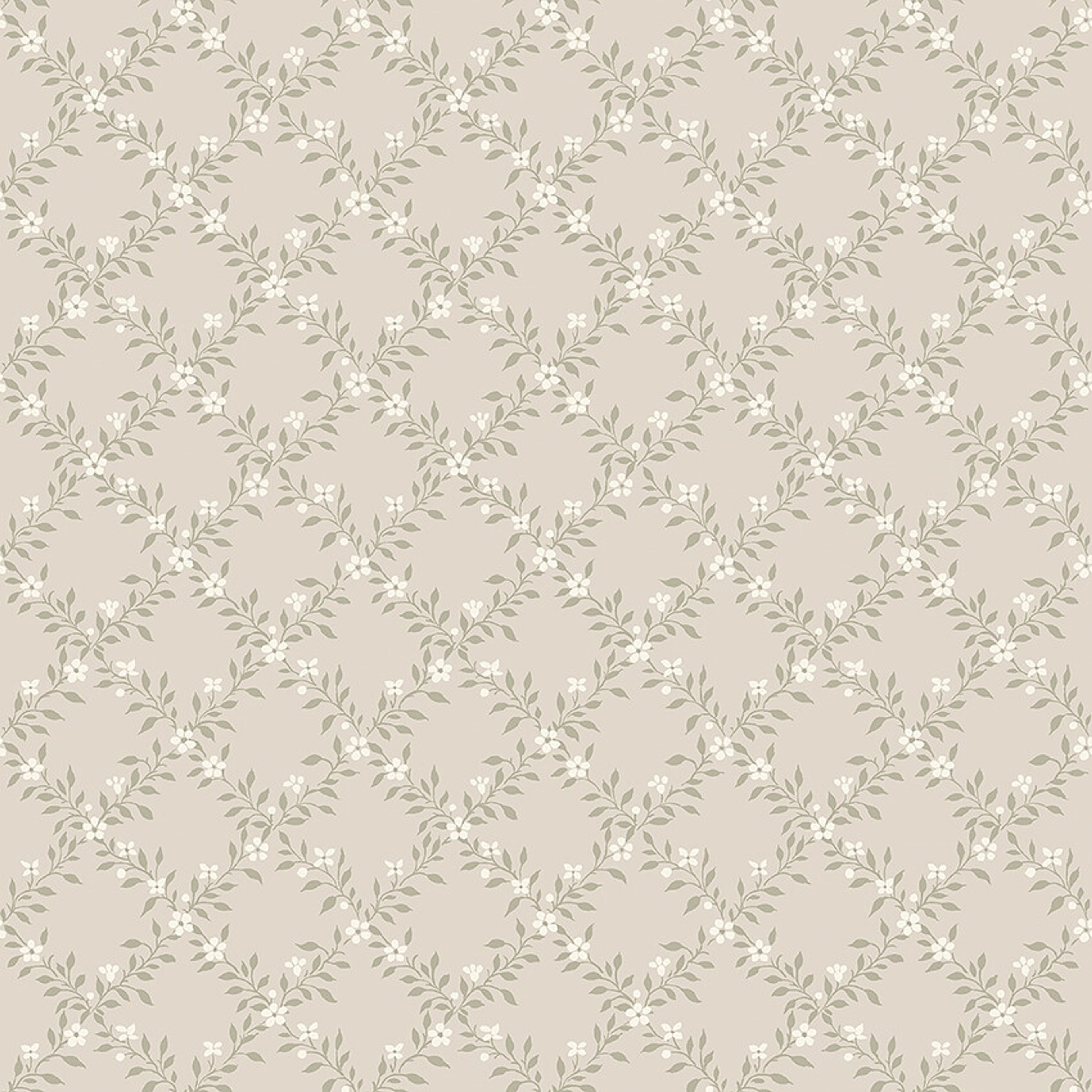 Sommarslöja tapet med trellis mönster i grön och beige. Från kollektionen timeless traditions. Nonwoven-material med rak passning. Country-stil.