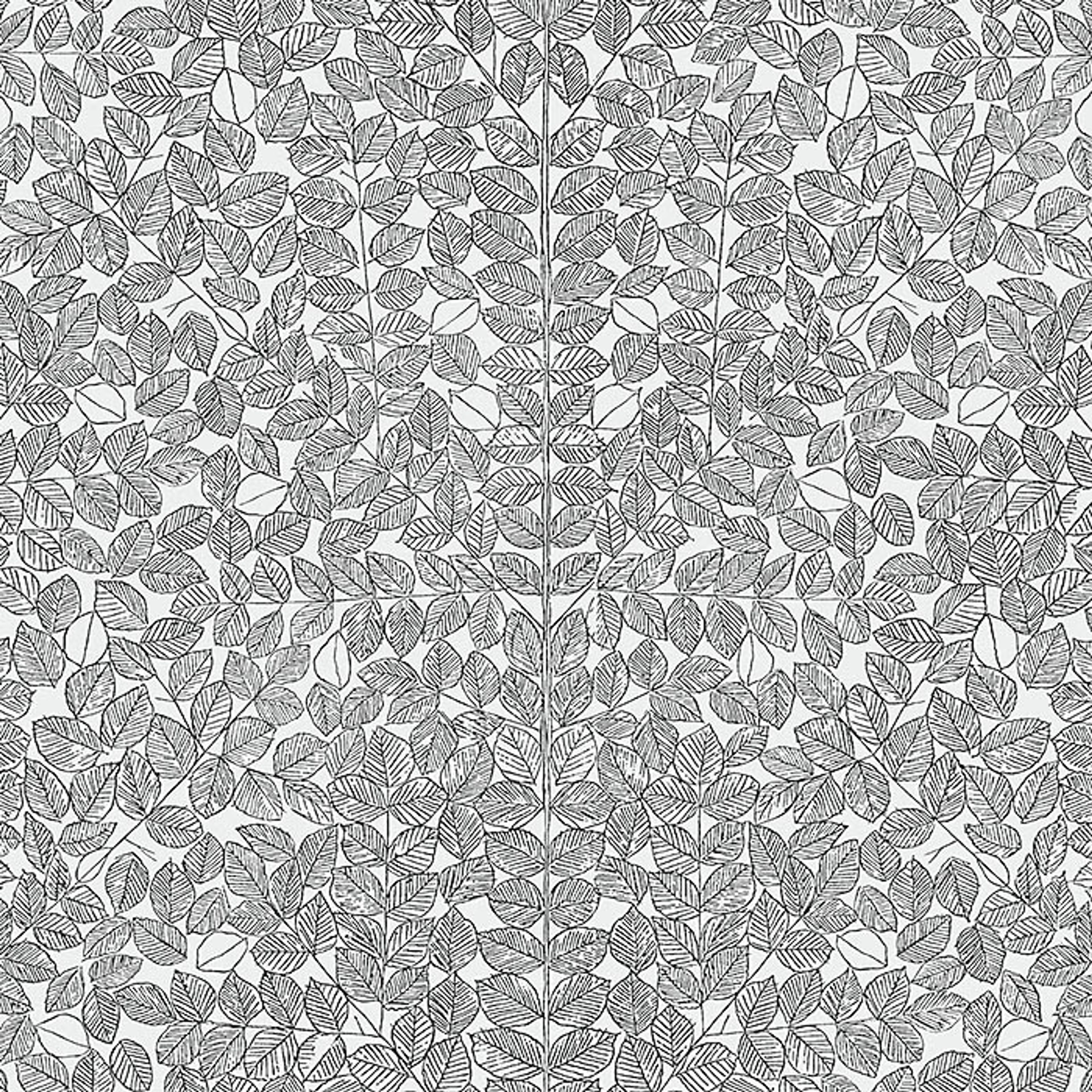 Romans tapet från Boråstapeter med botaniskt, retro mönster i vit och grå. Från kollektionen Scandinavian Designers II. Nonwoven-material med förskjuten passning. Vintage-stil.