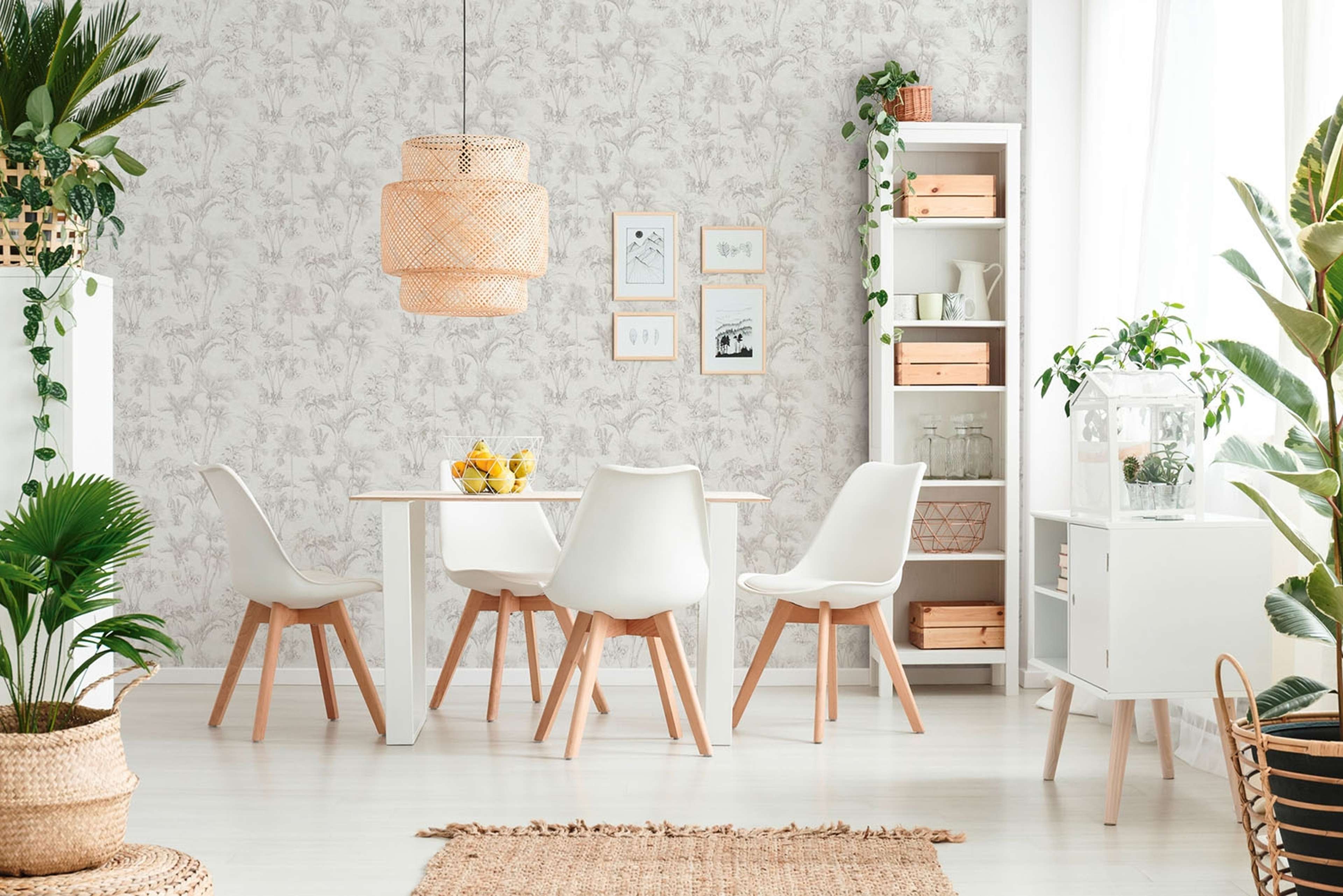 Aruba Palmtrees tapet med djur mönster i beige. Från kollektionen Aruba. Nonwoven-material med förskjuten passning. Passar i vardagsrum och matsal.