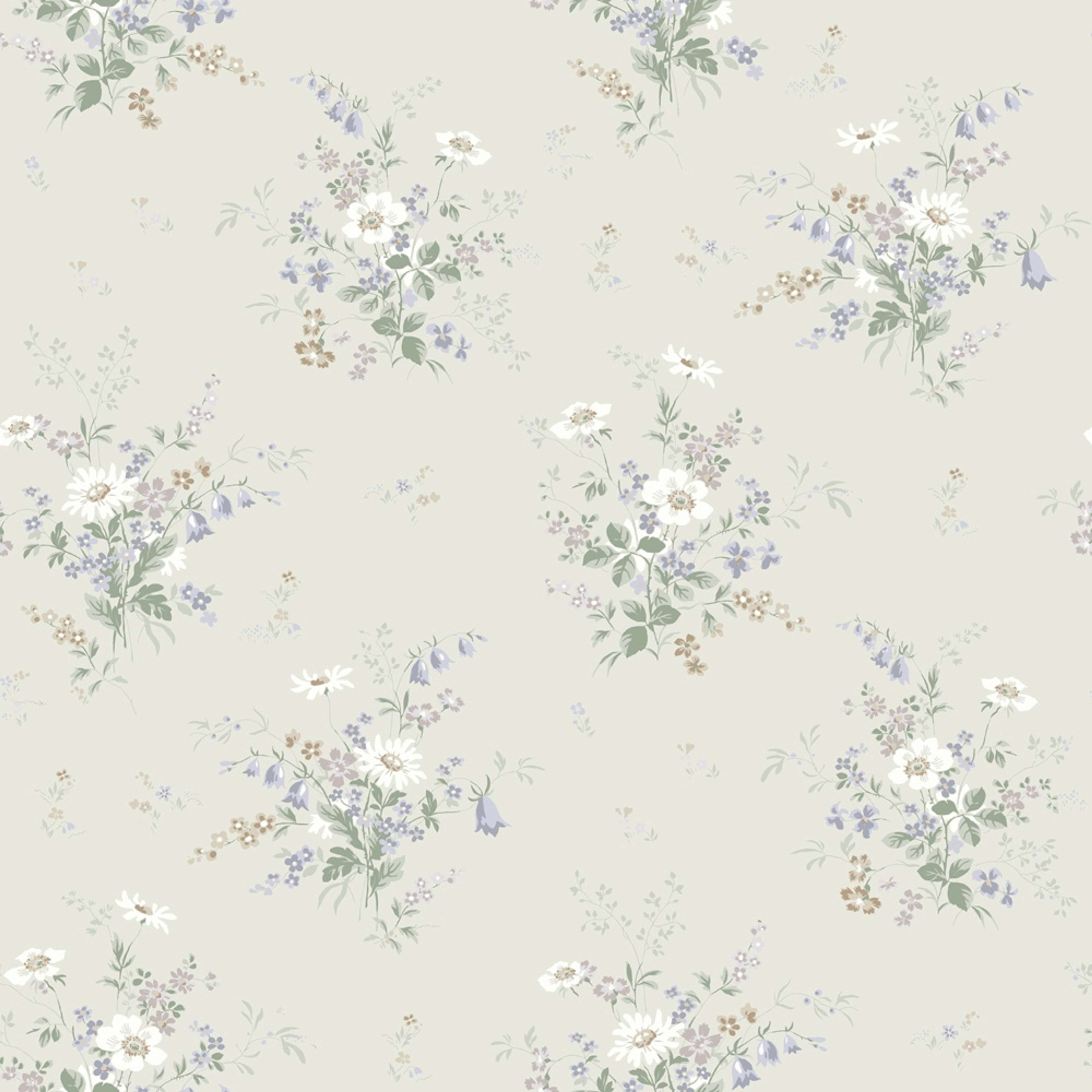 Olivia cream, tapet tapet med blommigt mönster i cream. Från kollektionen Sommaräng. Nonwoven-material med rak passning.