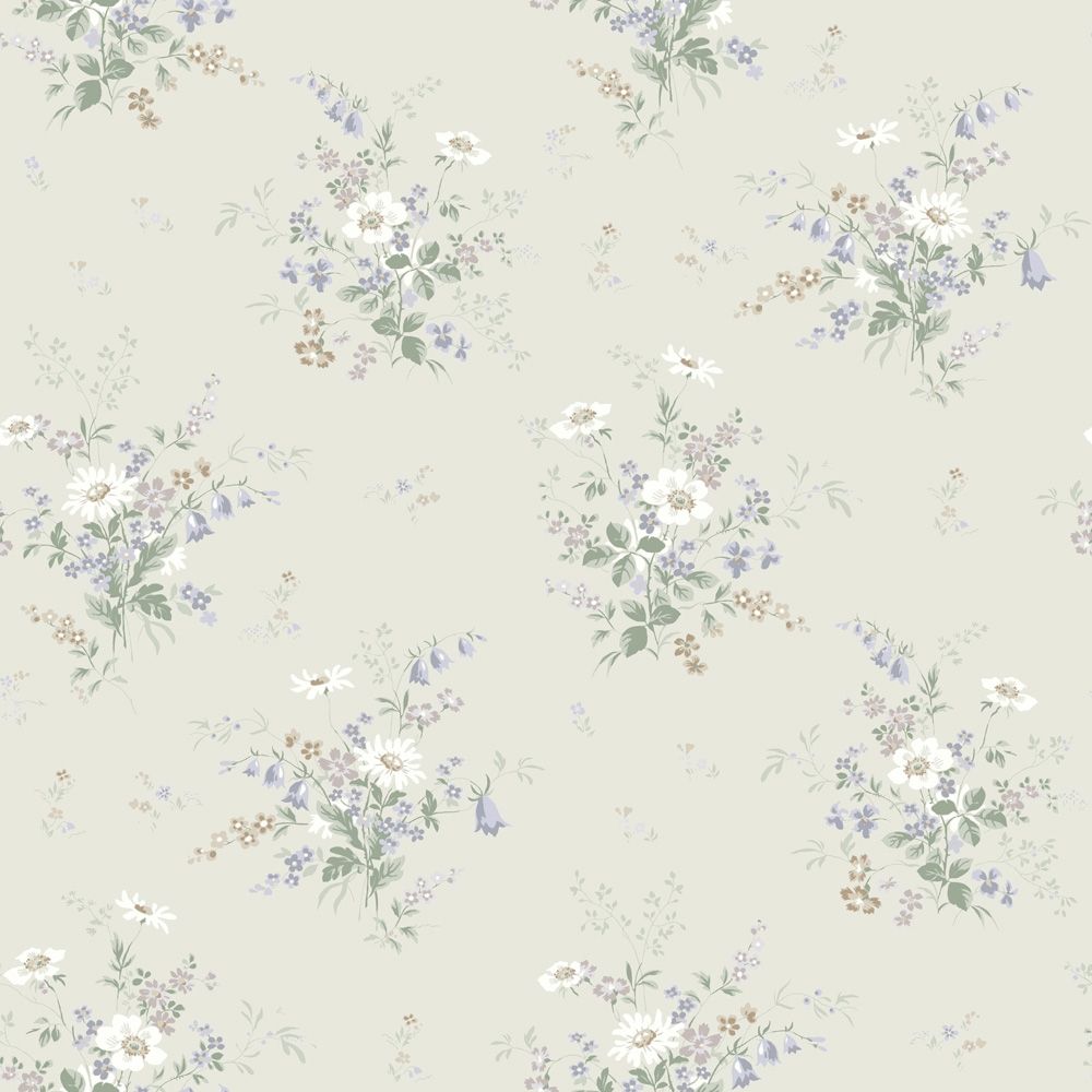 Olivia cream, tapet tapet med blommigt mönster i cream. Från kollektionen Sommaräng. Nonwoven-material med rak passning.