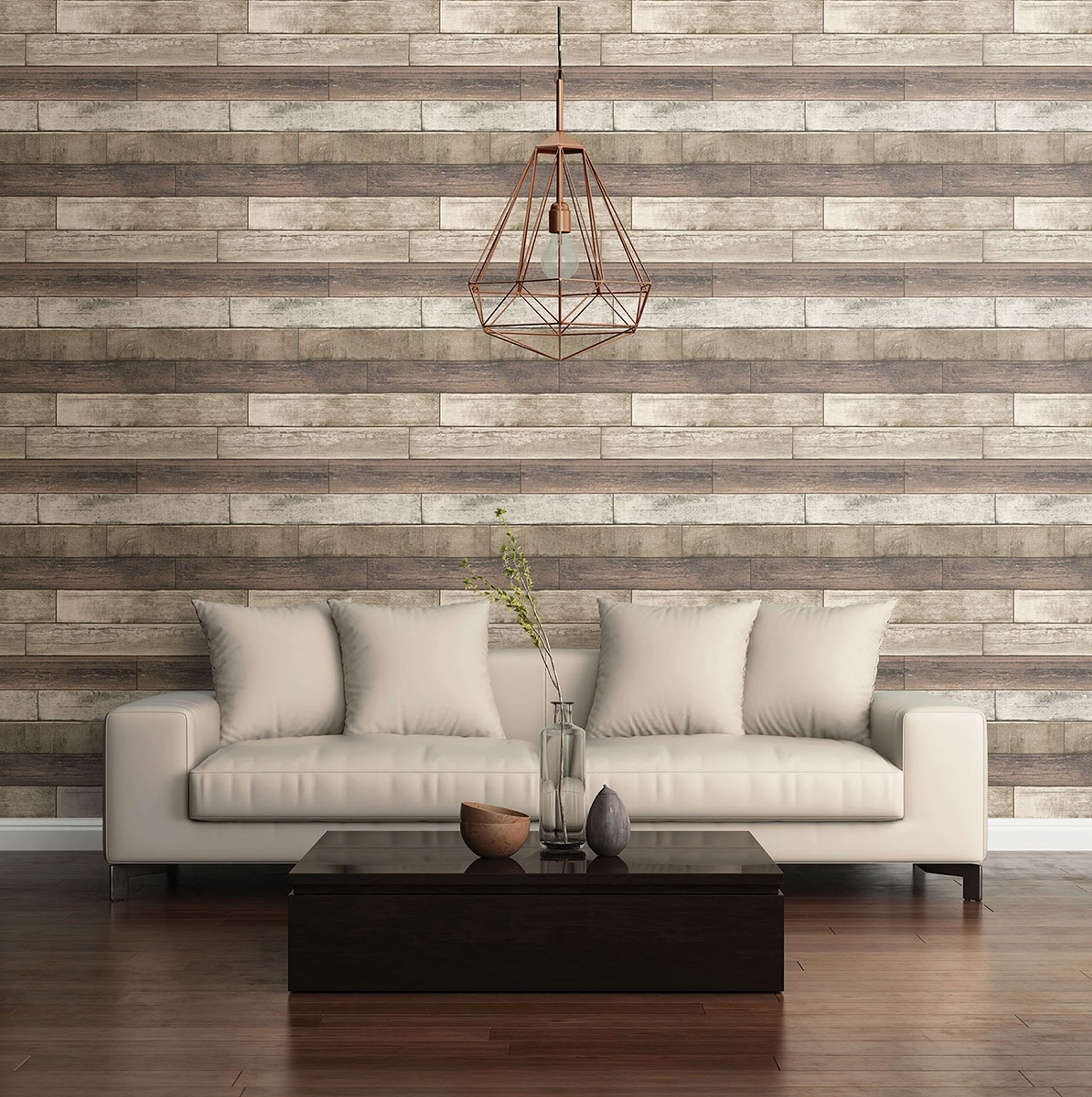 Weathered Plank tapet i ljusbrun tapet med tegelsten mönster i brun. Från kollektionen trilogy. Nonwoven-material med rak passning. Passar i vardagsrum och matsal.