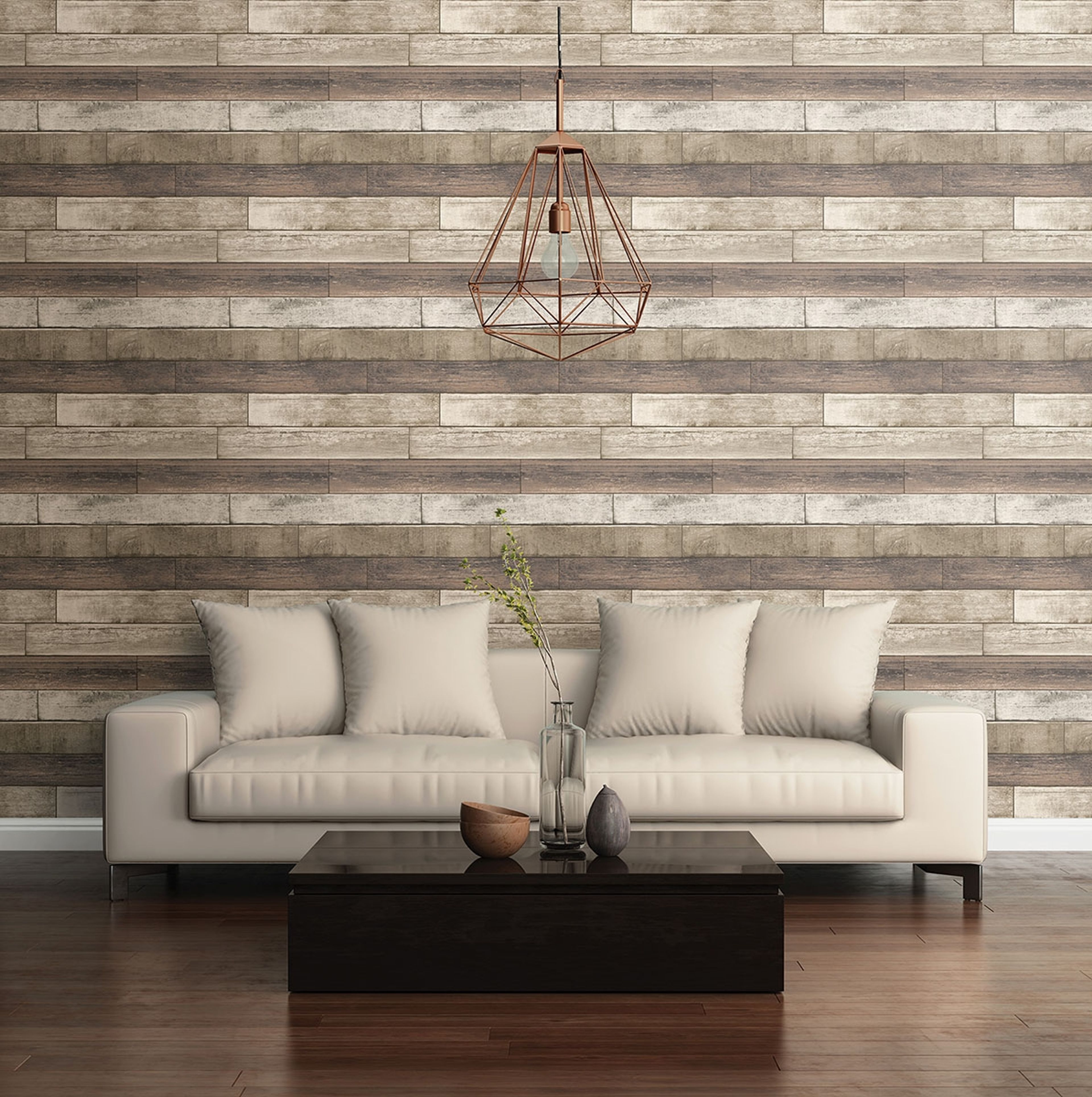 Weathered Plank tapet i ljusbrun tapet med tegelsten mönster i brun. Från kollektionen trilogy. Nonwoven-material med rak passning. Passar i vardagsrum och matsal.