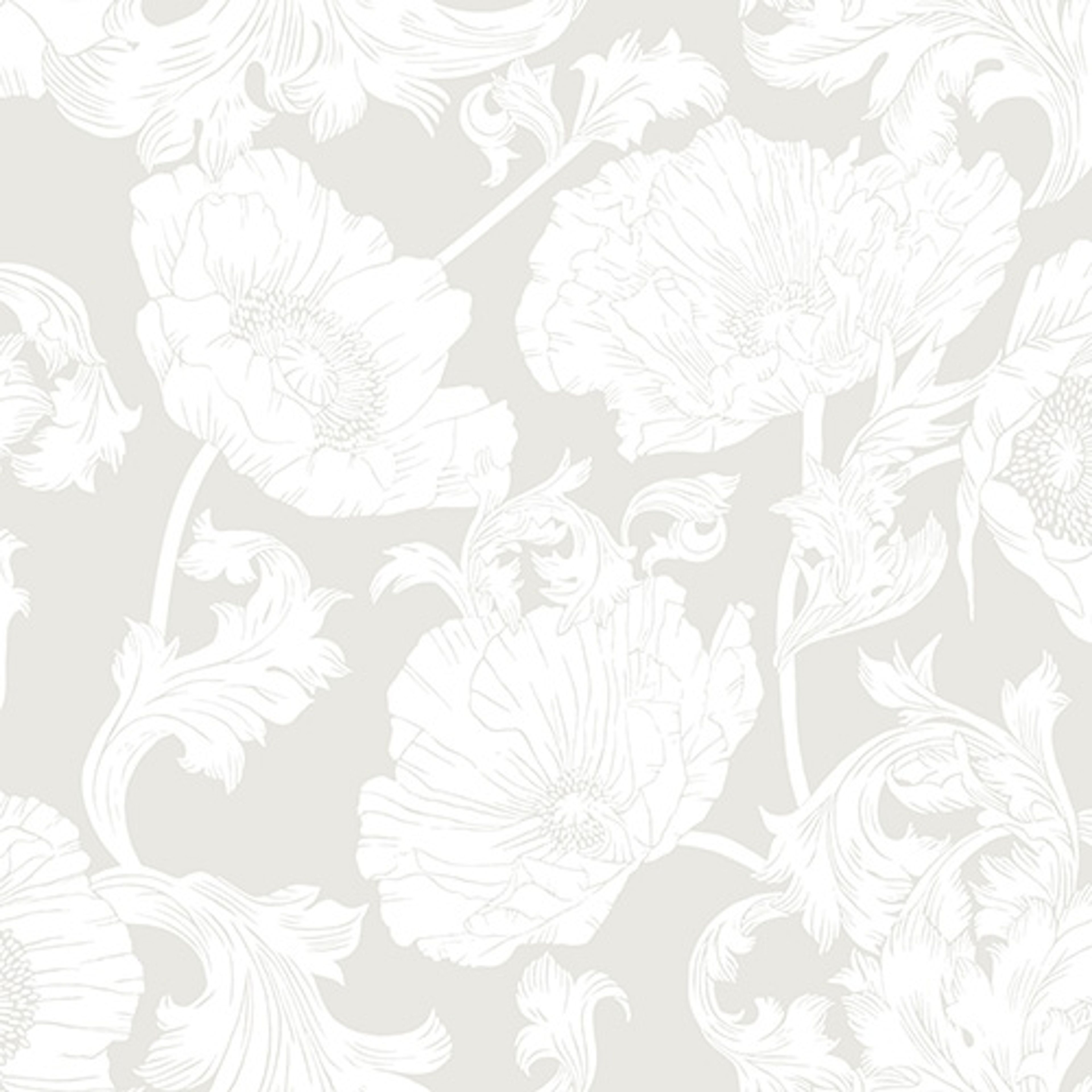 Papaver stora blommor, gråbeige tapet från Midbec med blommigt mönster i grå. Från kollektionen Ekbacka. Nonwoven-material med förskjuten passning.
