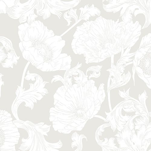 Papaver stora blommor, gråbeige tapet från Midbec med blommigt mönster i grå. Från kollektionen Ekbacka. Nonwoven-material med förskjuten passning.