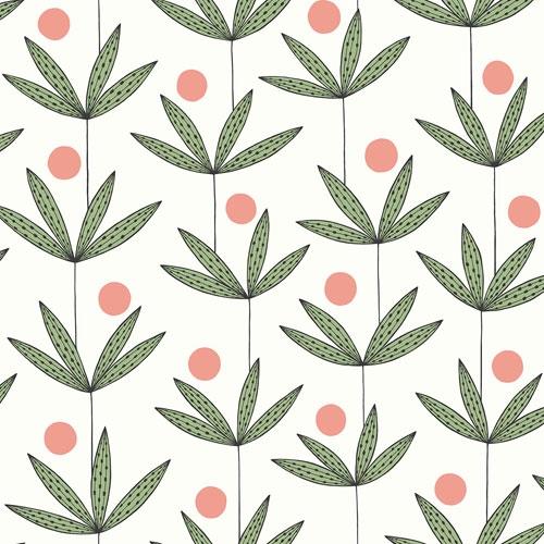 Palm Tree Glades tapet från Midbec med botaniskt, retro mönster i vit och grön. Från kollektionen Kinfolk. Nonwoven-material med förskjuten passning. Vintage, lek-stil.