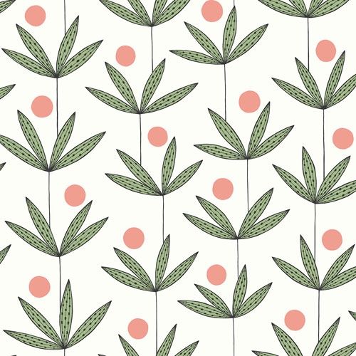 Palm Tree Glades tapet från Midbec med botaniskt, retro mönster i vit och grön. Från kollektionen Kinfolk. Nonwoven-material med förskjuten passning. Vintage, lek-stil.
