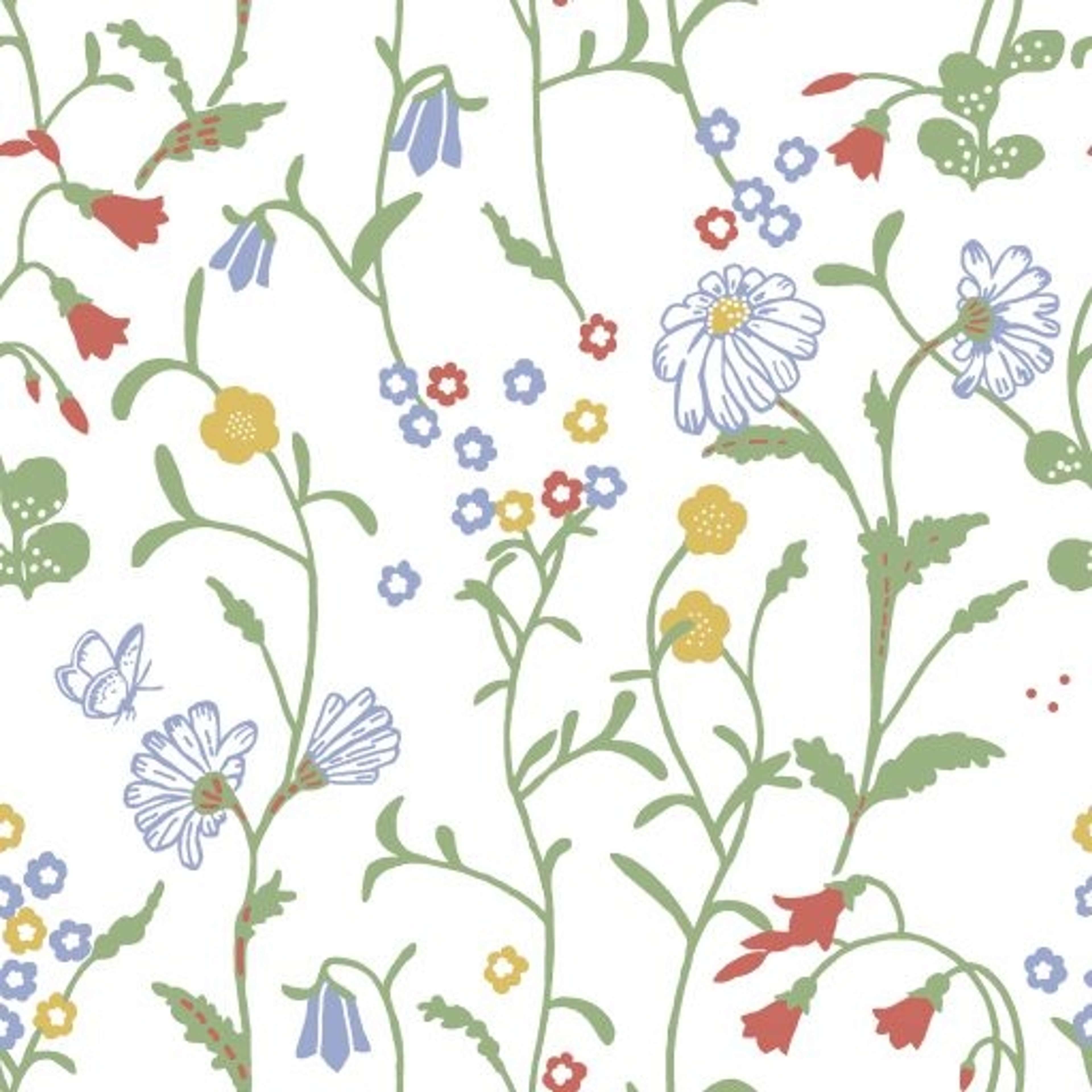 Midsommar, Vit tapet från duro med blommigt mönster i vit. Från kollektionen Spira. Nonwoven-material med rak passning. Country, city-stil.