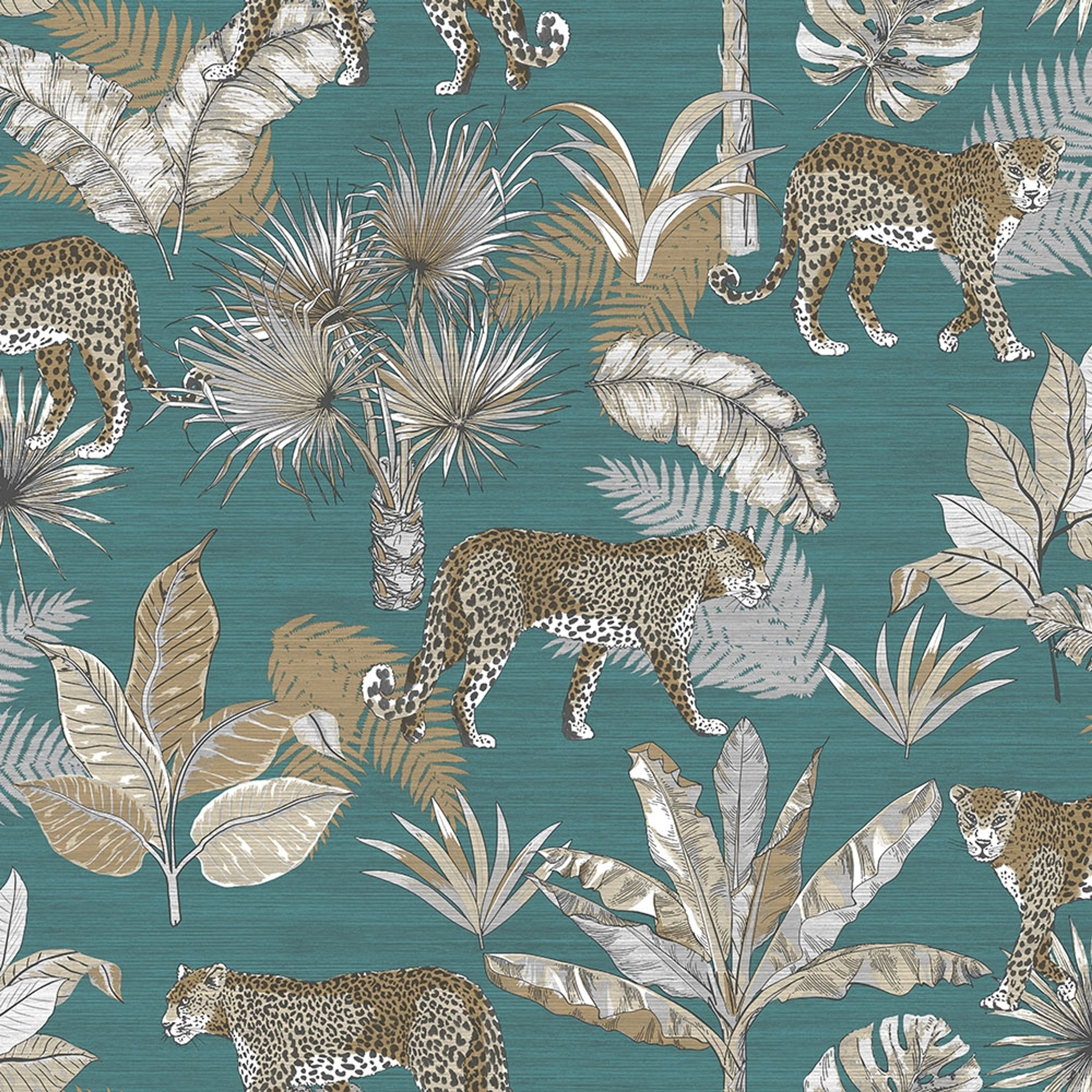 Leopard tapet i turkos tapet med djur mönster i turkos. Från kollektionen jungle fever. Nonwoven-material med rak passning. Passar i vardagsrum och matsal.
