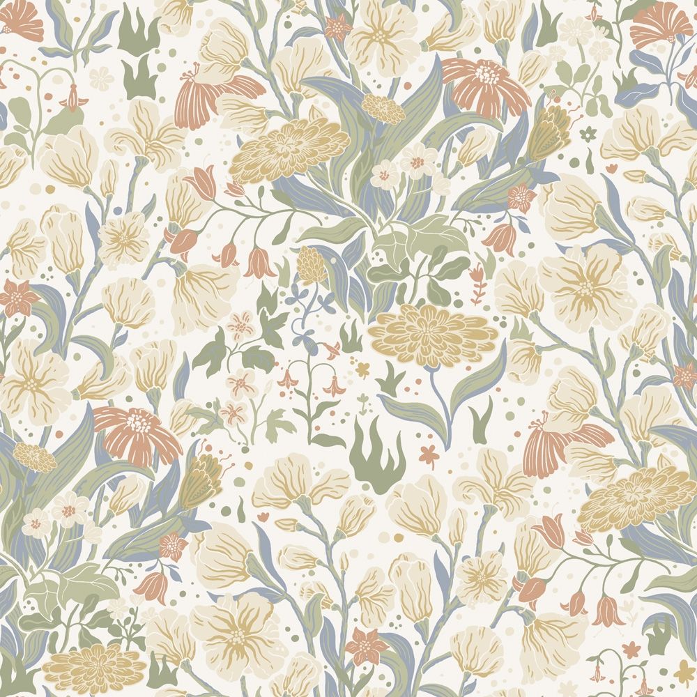 Hava tapet med blommigt mönster i vit. Från kollektionen Fägring. Nonwoven-material med rak passning.