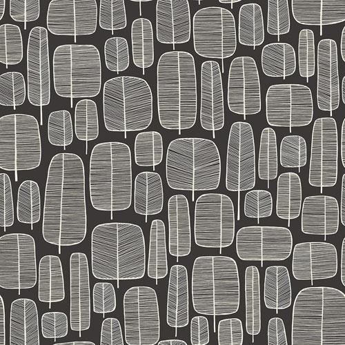 Little Trees Charcoal tapet från Midbec med botaniskt, retro mönster i svart. Från kollektionen Kinfolk. Nonwoven-material med rak passning.