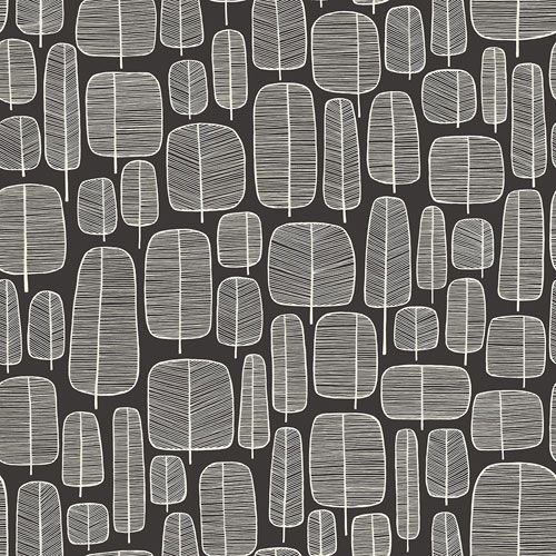 Little Trees Charcoal tapet från Midbec med botaniskt, retro mönster i svart. Från kollektionen Kinfolk. Nonwoven-material med rak passning.