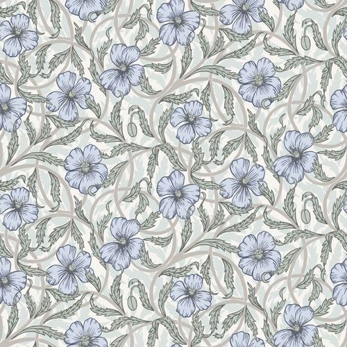 Poppy storblommig, blå och grön tapet från Midbec med blommigt mönster i blå. Från kollektionen Lyckebo. Nonwoven-material med rak passning.