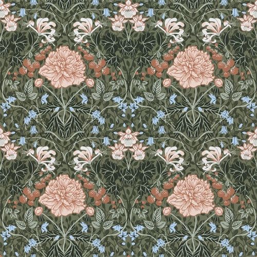 Sarah storblommig, grön tapet från Midbec med blommigt mönster i grön. Från kollektionen Lyckebo. Nonwoven-material med rak passning.