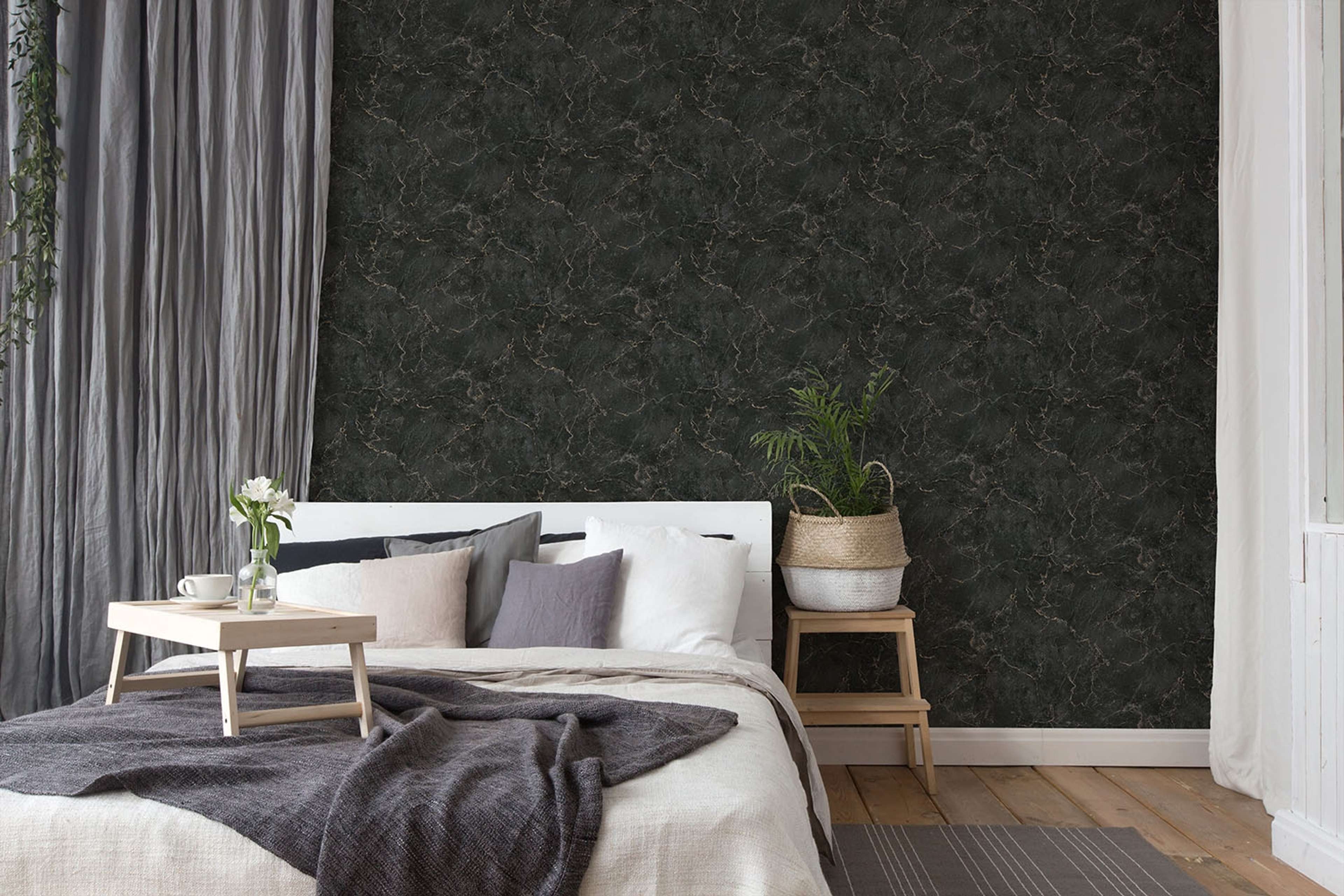 Aruba Marble tapet med tegelsten mönster i svart. Från kollektionen Aruba. Nonwoven-material med förskjuten passning. Passar i vardagsrum och matsal.