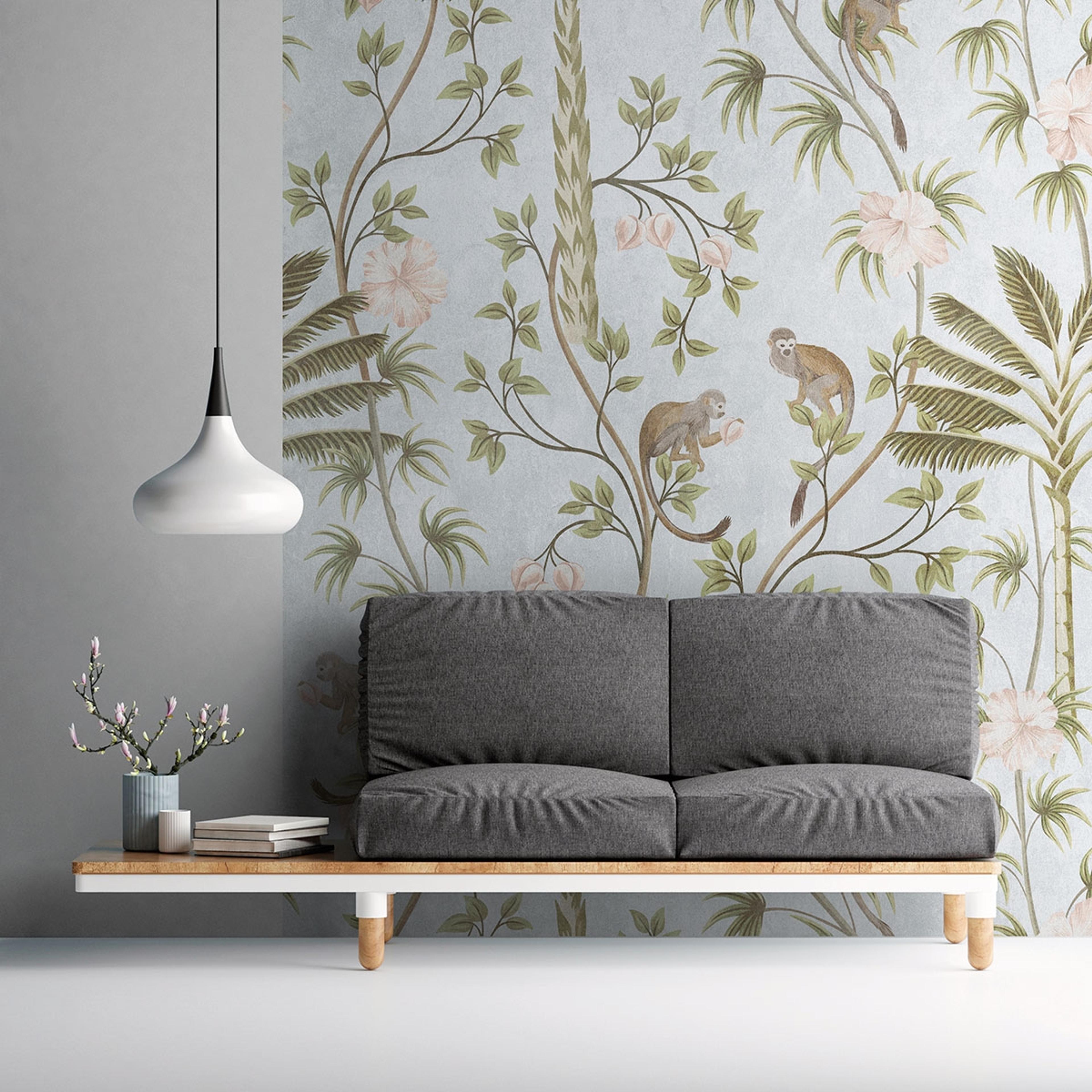 Botanic & Jungle tapet med botaniskt mönster i turkos och grön. Från kollektionen The Wall. Nonwoven-material. Passar i vardagsrum och matsal.