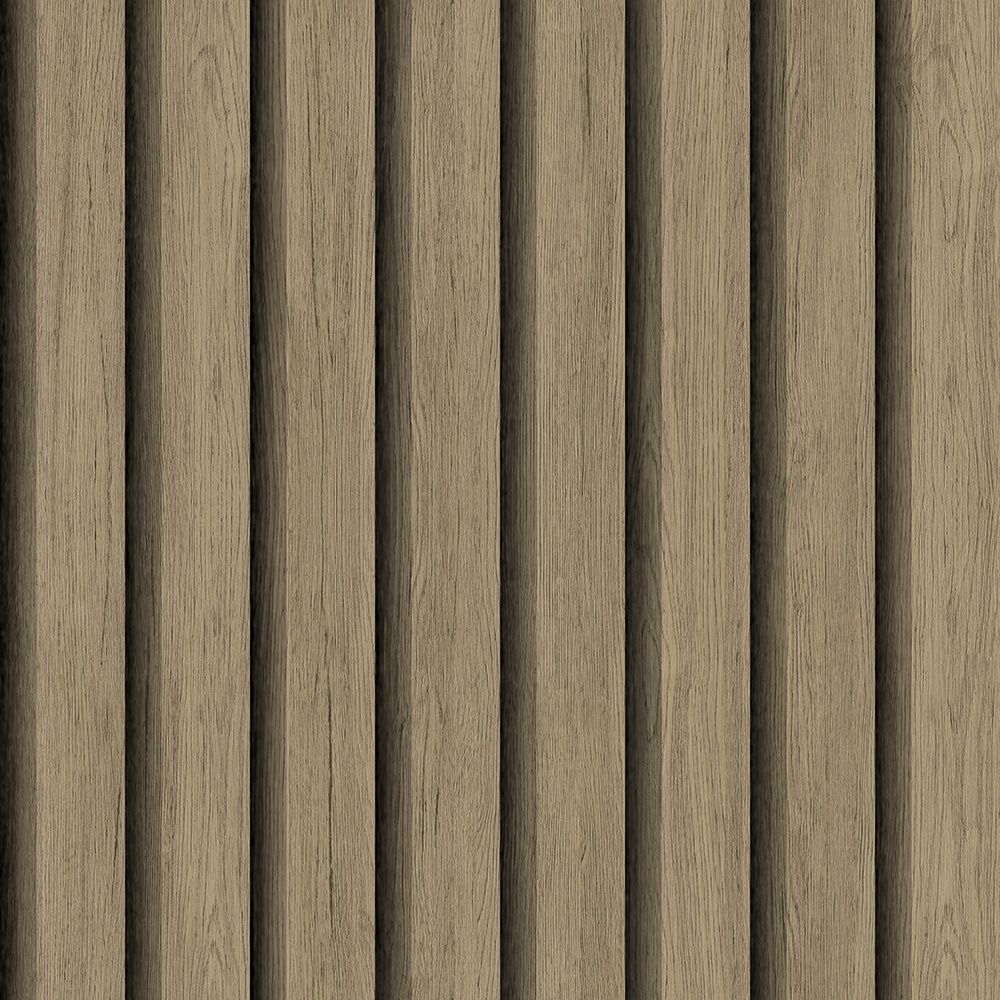 Ribbvägg tapet med träimitation mönster i brun. Från kollektionen Elements. Nonwoven-material.