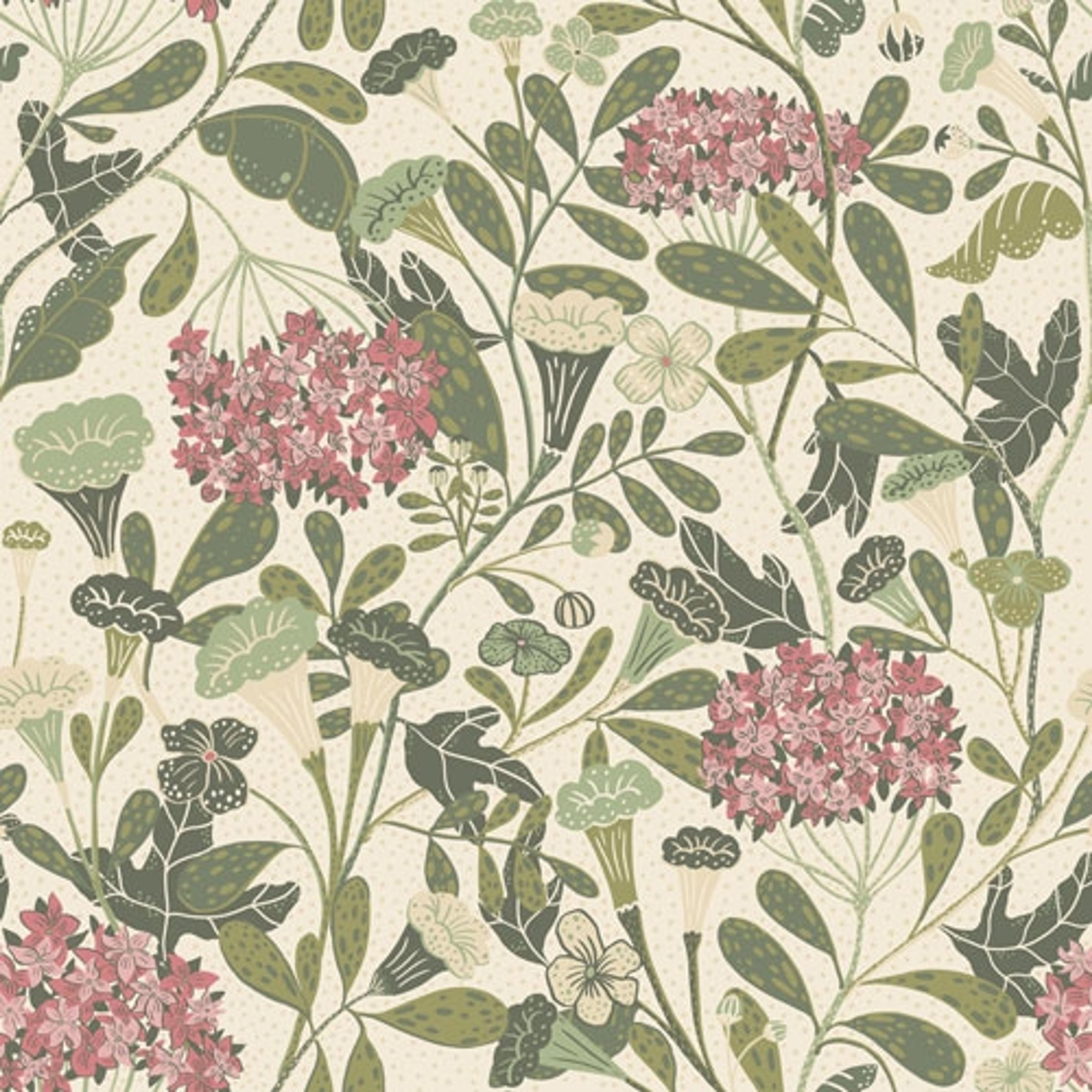 Hybbe tapet med blommigt mönster i grön. Från kollektionen Lina. Nonwoven-material med rak passning.
