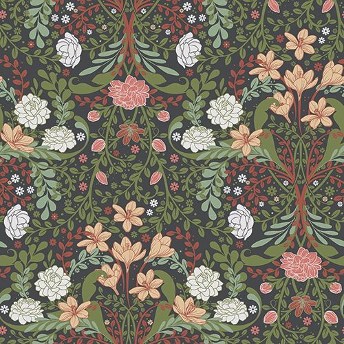 Sunnanö Frösö, brun tapet med blommigt mönster i brun. Från kollektionen Sunnanö. Nonwoven-material med rak passning.