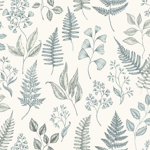 Betula tapet med botaniskt mönster i grön och beige. Från kollektionen skogsgläntan. Nonwoven-material med förskjuten passning. Country-stil. Passar i vardagsrum, sovrum och matsal.
