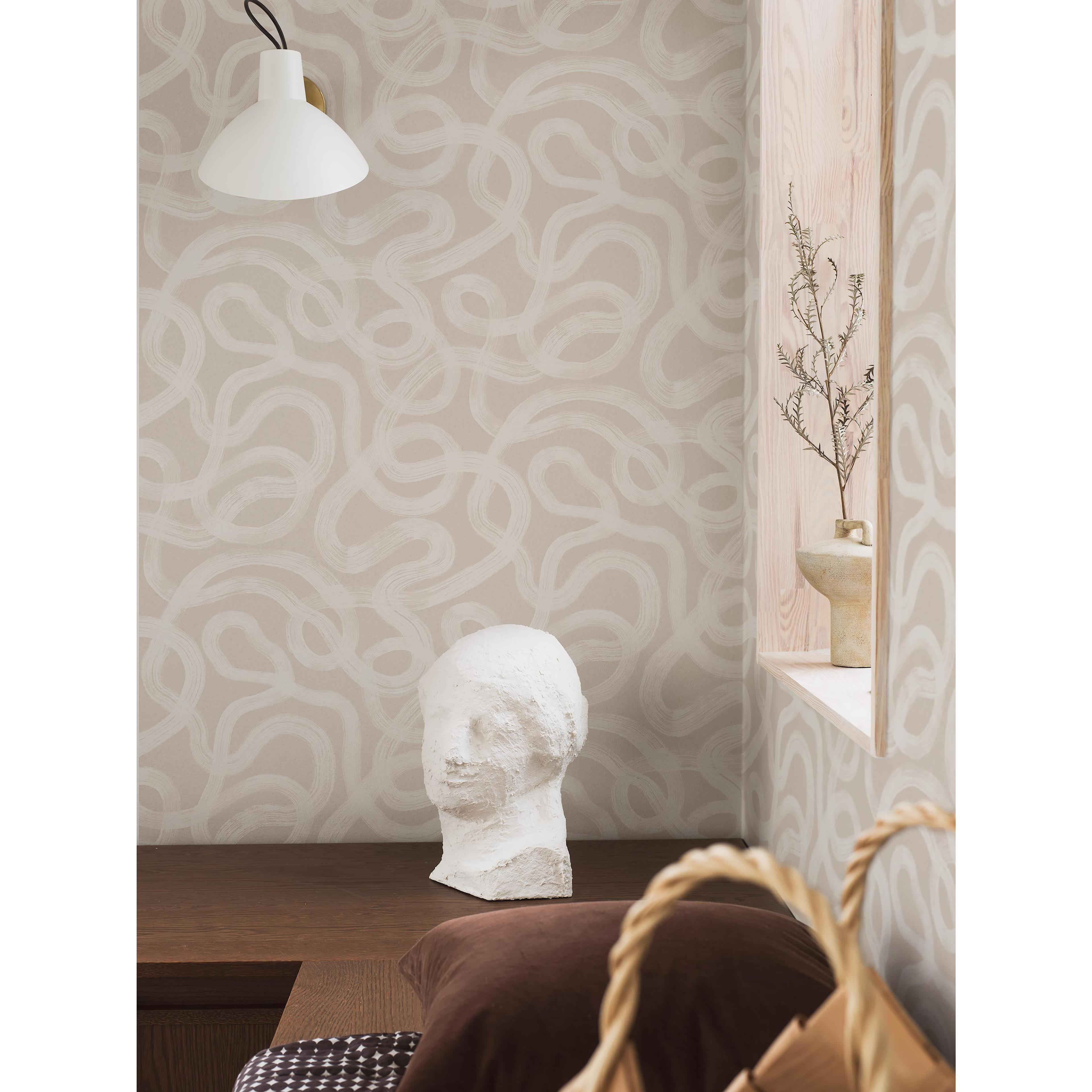 Curve vit, tapet tapet med grafiskt mönster i vit och beige. Från kollektionen Graphics. Nonwoven-material med förskjuten passning. Passar i matsal.