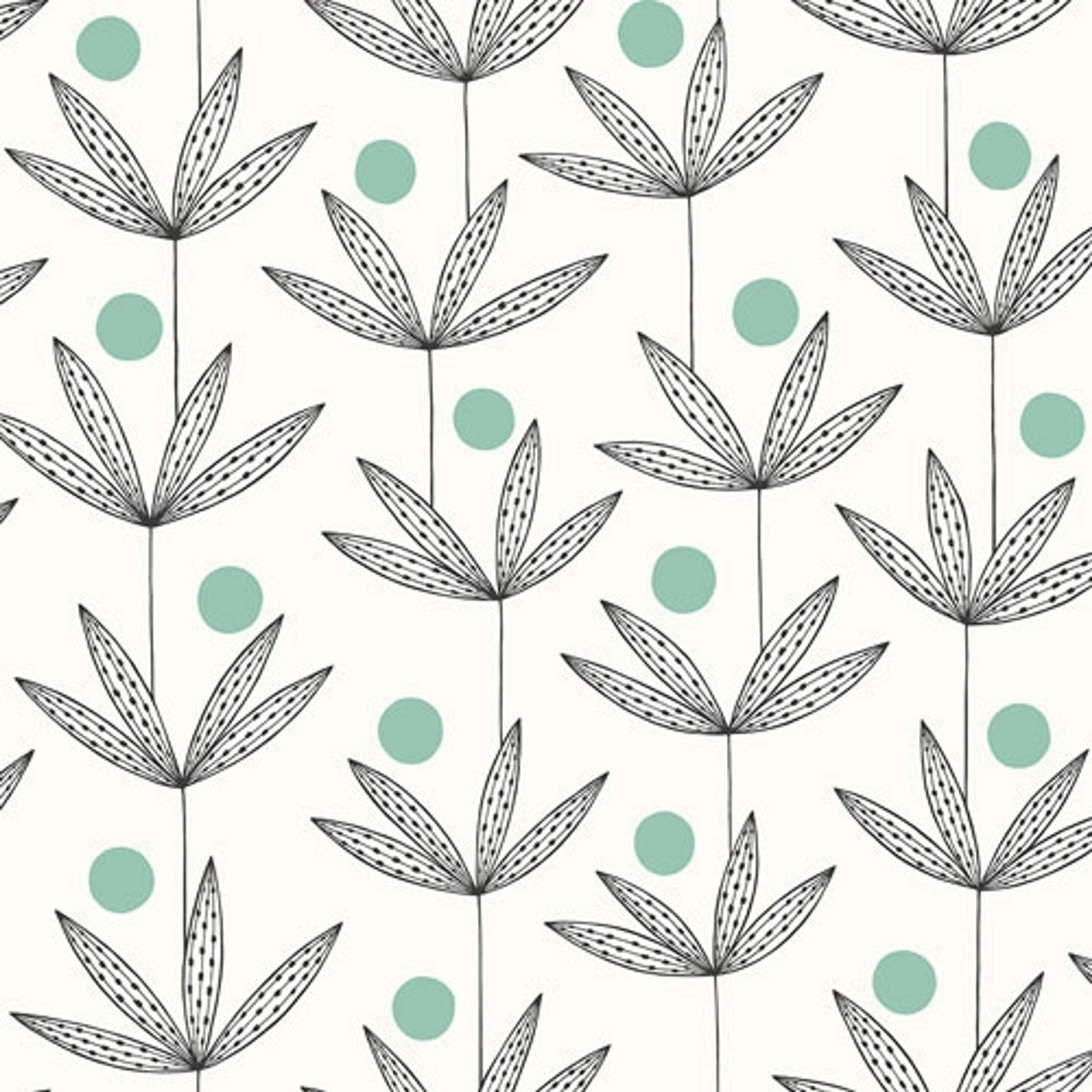 Palm Tree Ocean tapet från Midbec med botaniskt, retro mönster i vit. Från kollektionen Kinfolk. Nonwoven-material med förskjuten passning.