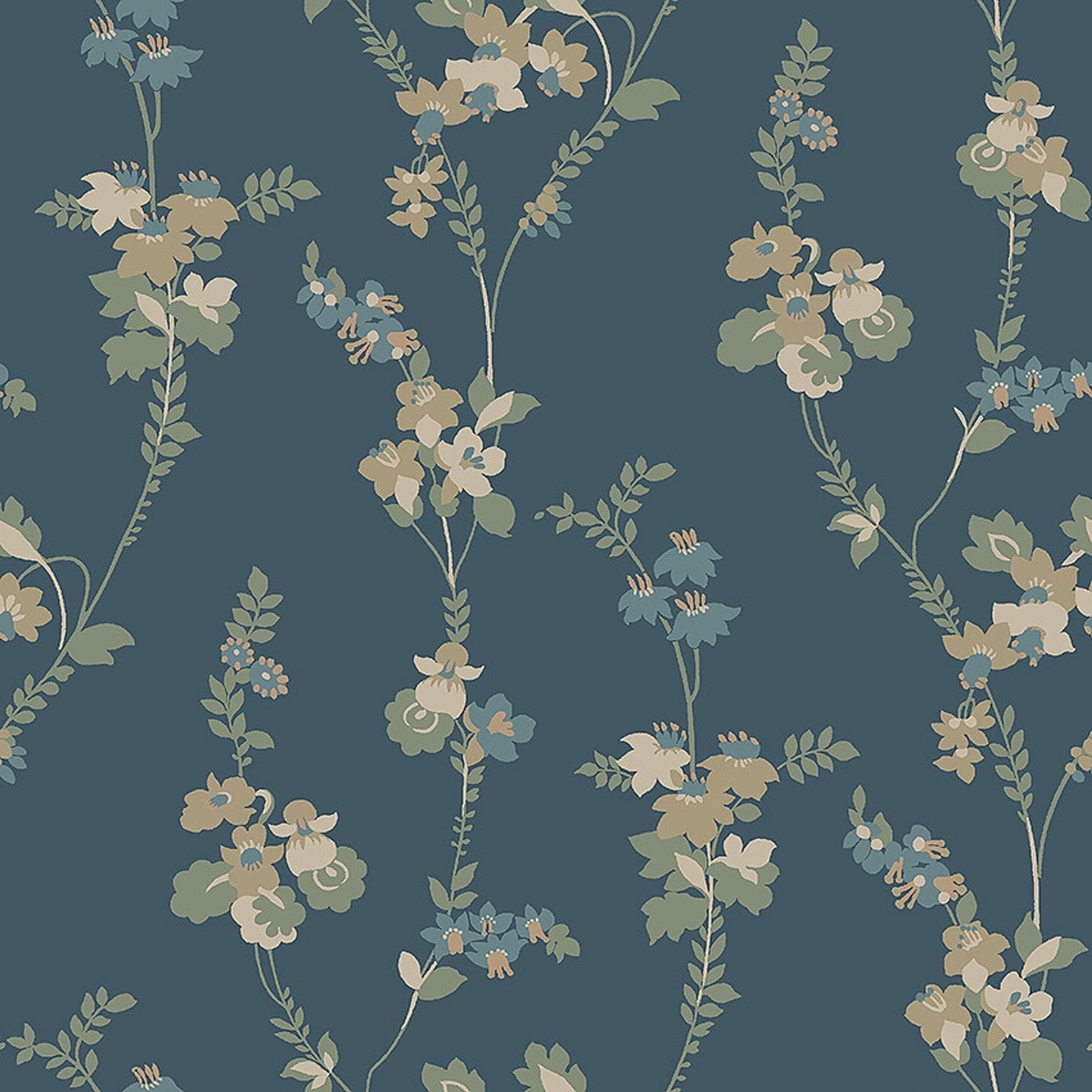 Vera blå tapet tapet med blommigt mönster i blå. Från kollektionen Swedish Grace. Nonwoven-material med rak passning. Passar i hall.