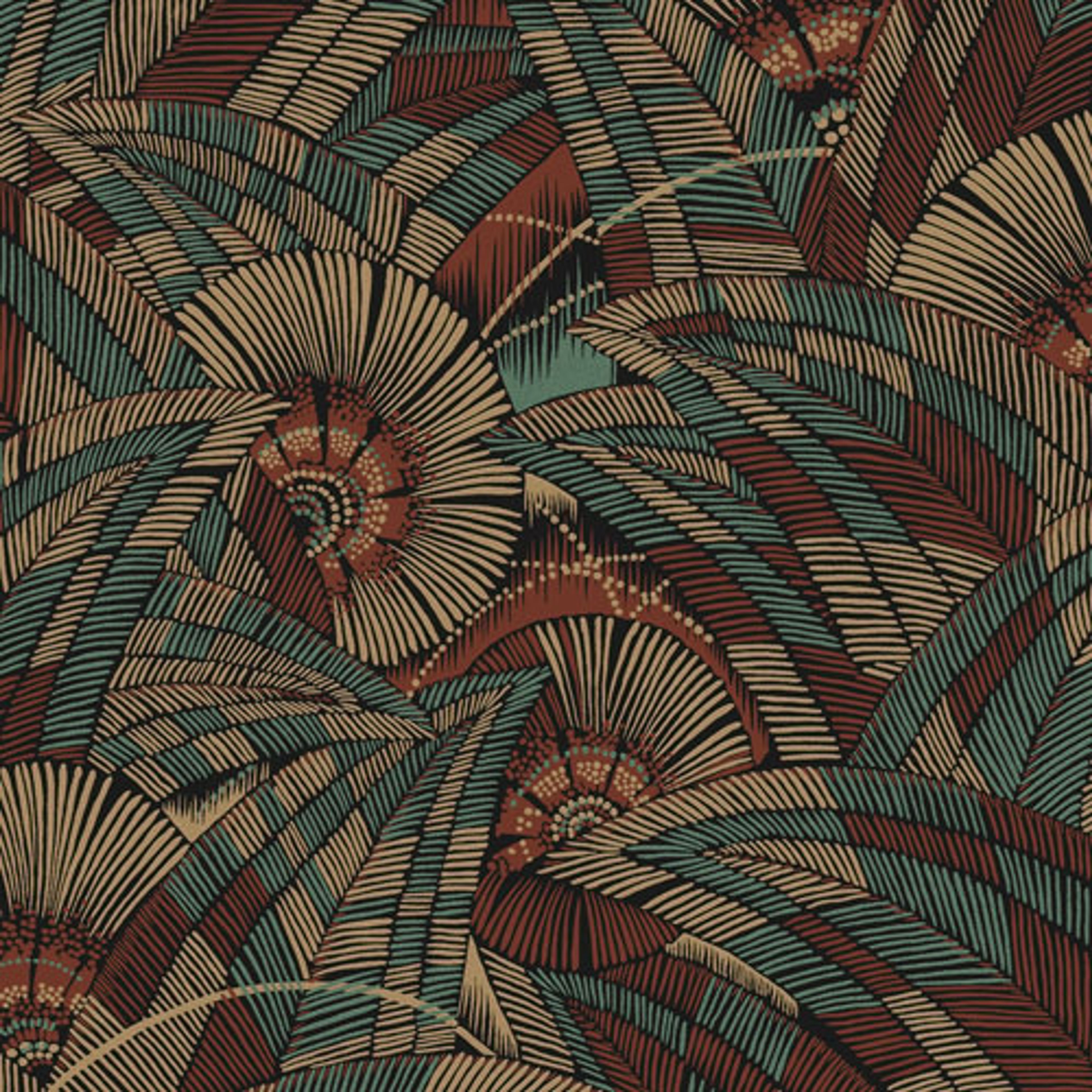 Bali Viridis tapet tapet från Midbec med botaniskt mönster i svart. Från kollektionen Tribute. Nonwoven-material med förskjuten passning. Passar i vardagsrum, matsal och hall.