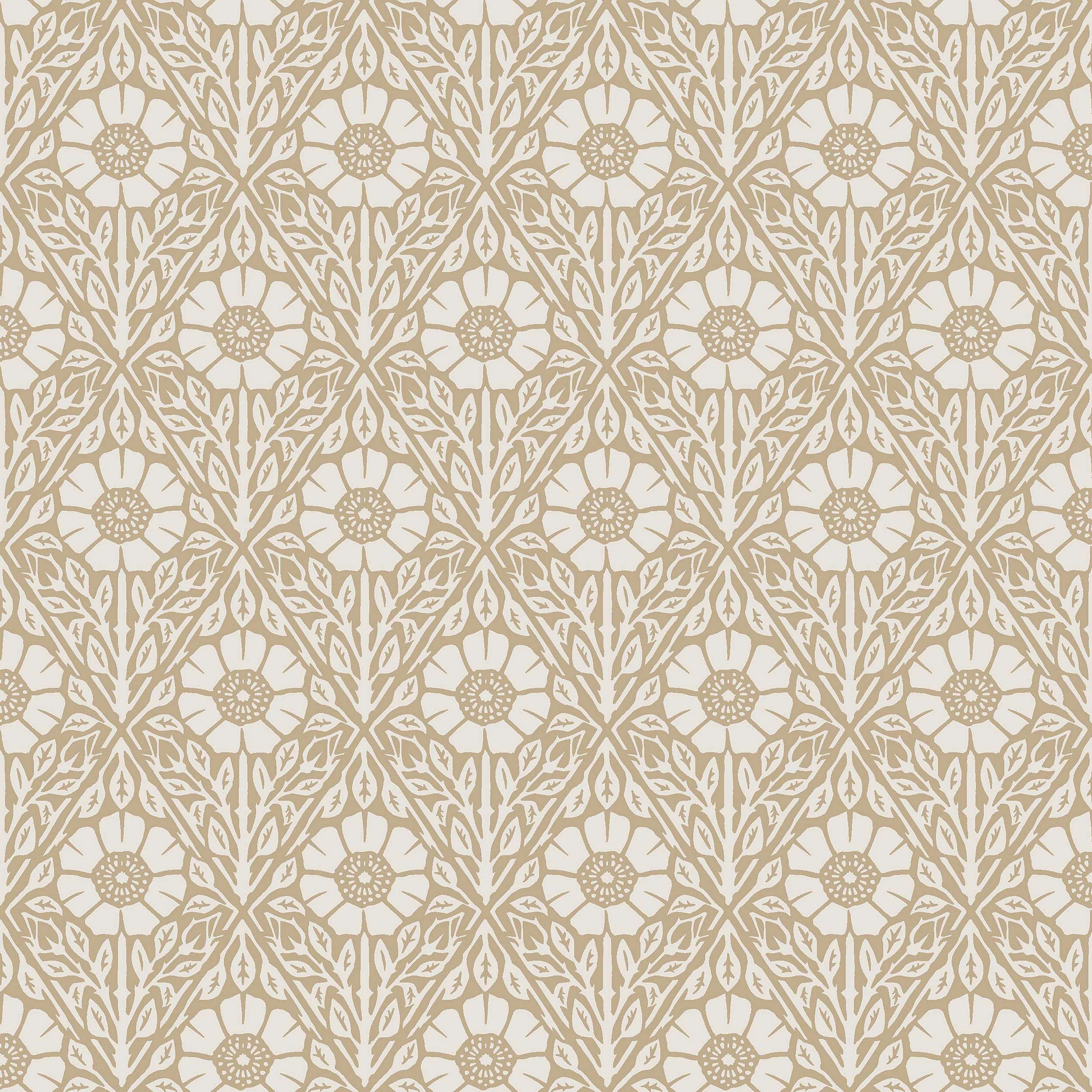 Nyponros brun, tapet tapet med blommigt mönster i brun. Från kollektionen Nordic Folk. Nonwoven-material med förskjuten passning. Passar i vardagsrum.