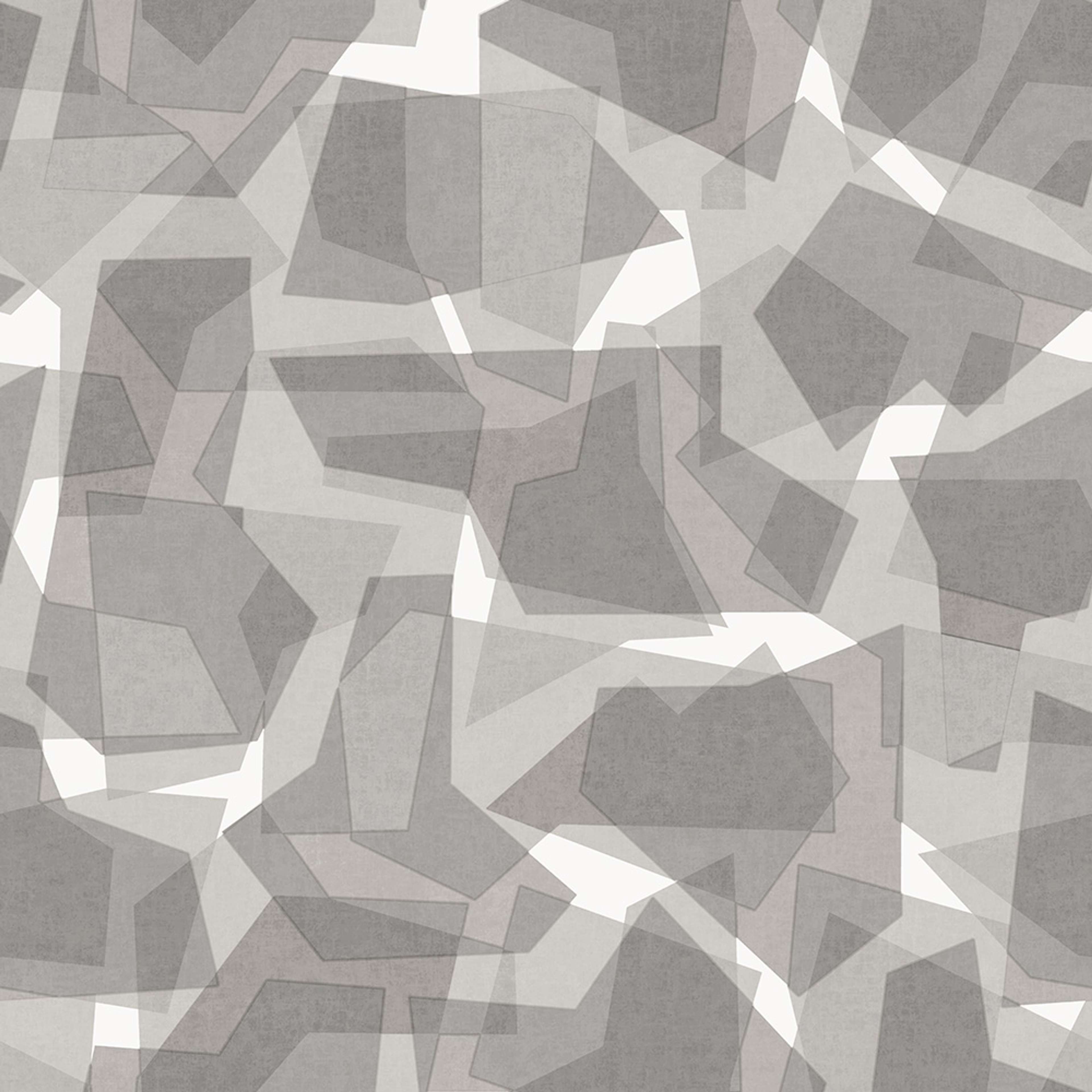 Camoflage tapet med geometriskt mönster i grå. Från kollektionen Elements. Nonwoven-material med rak passning.