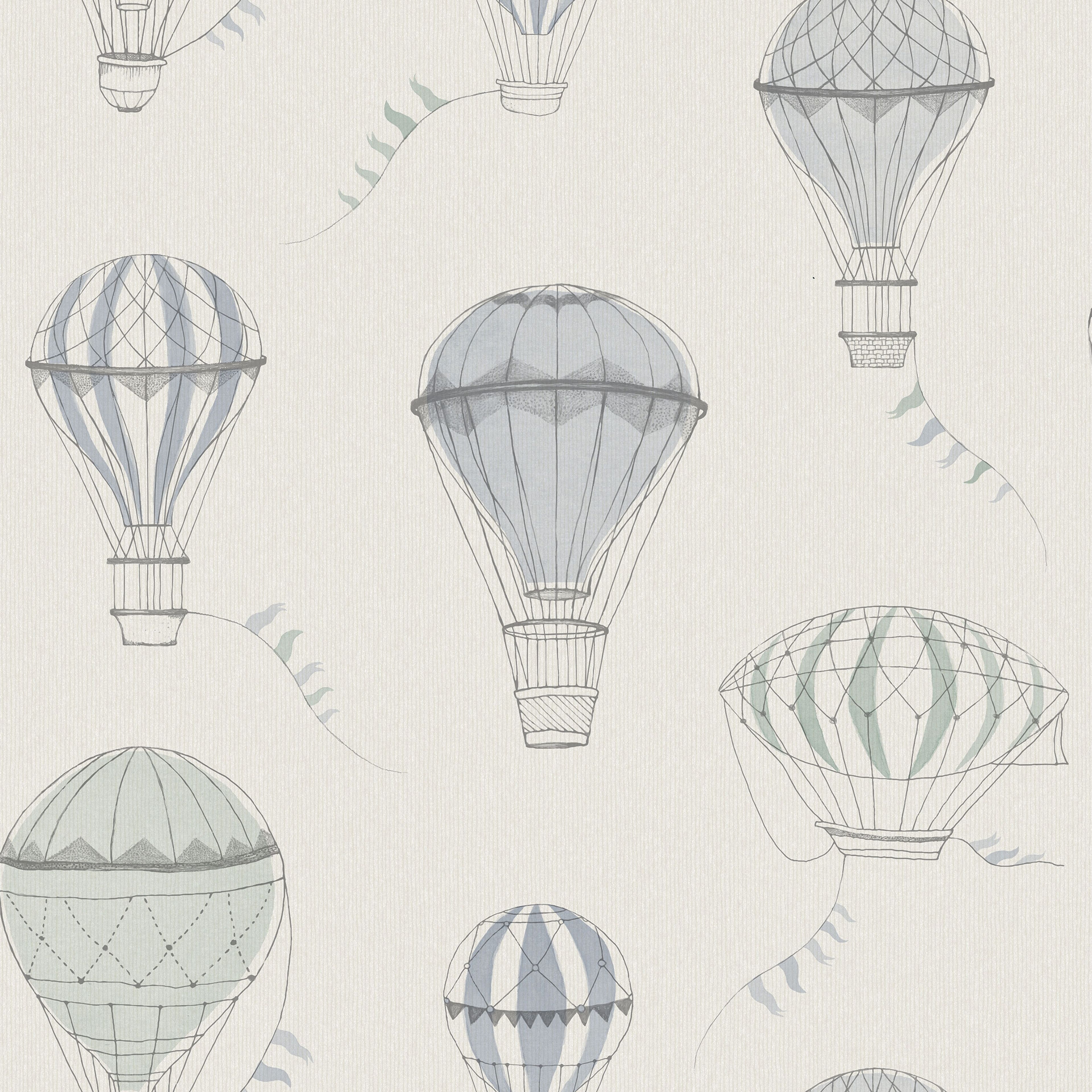 Up In The Sky blå, tapet tapet med barnrum mönster i grön och blå. Från kollektionen Newbie II Wallpaper. Nonwoven-material med förskjuten passning. Passar i barnrum.