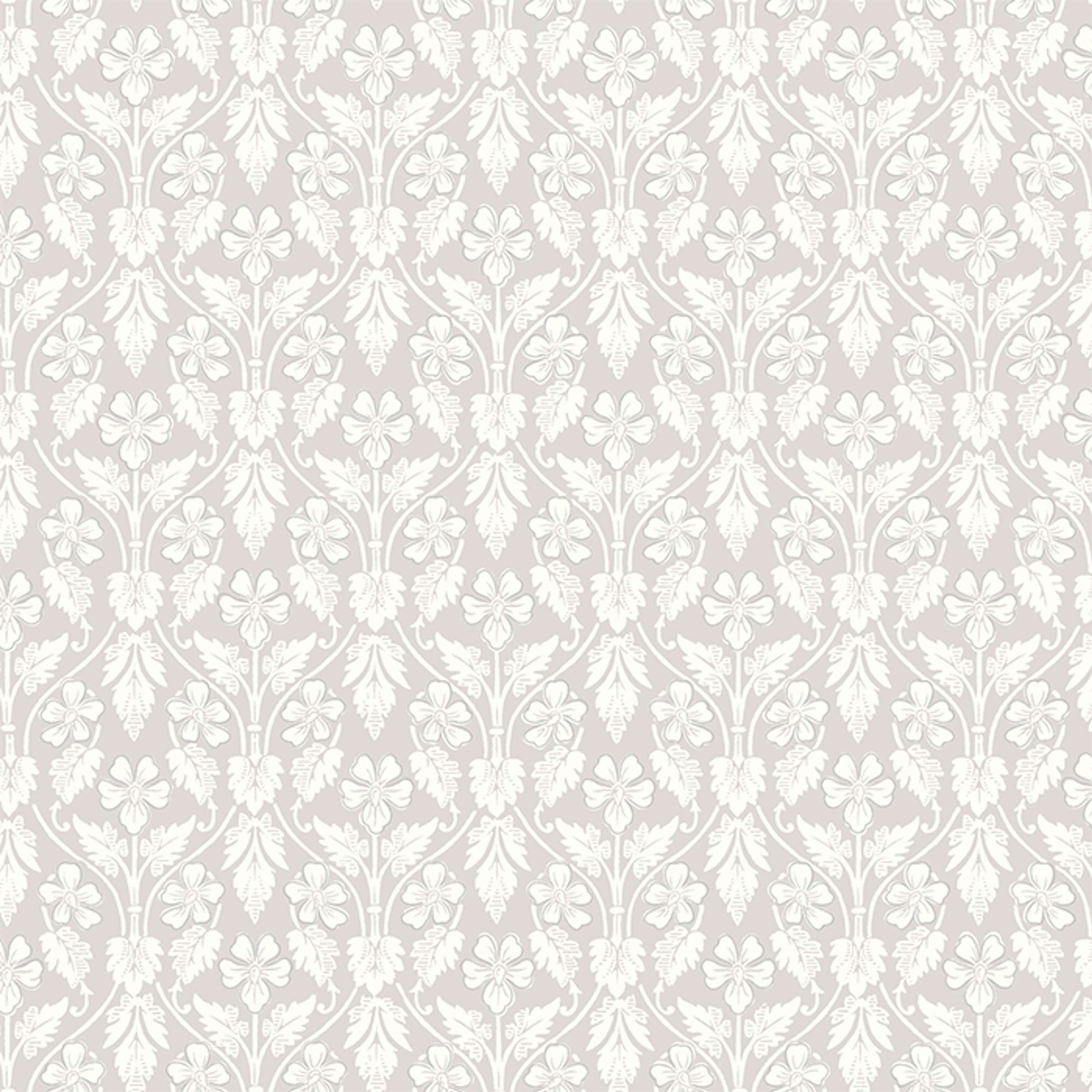 Nora, ljusgrå botten tapet från Boråstapeter med blommigt mönster i grå. Från kollektionen anno. Nonwoven-material med förskjuten passning. Country, city-stil. Passar i sovrum och matsal.