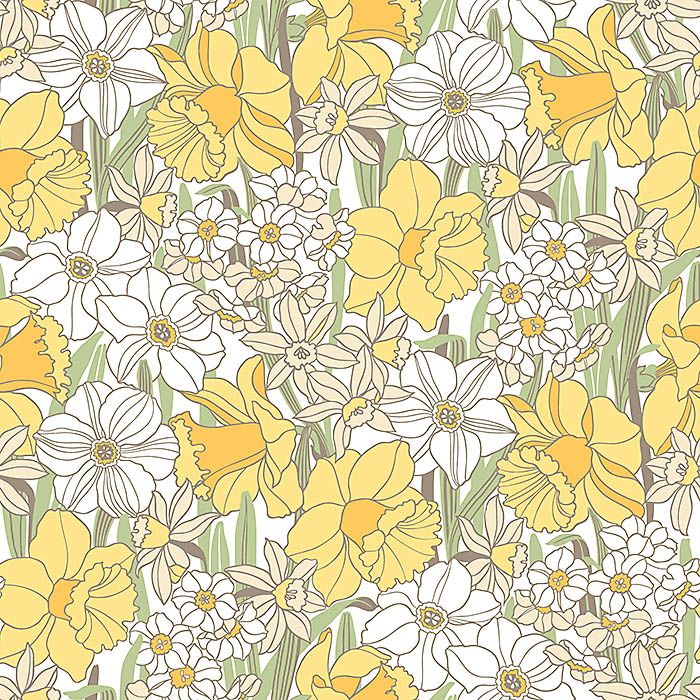Påsklilja, gul tapet från duro med blommigt mönster i gul. Från kollektionen Duro 1900. Nonwoven-material med rak mönsterpassning. Country-stil.