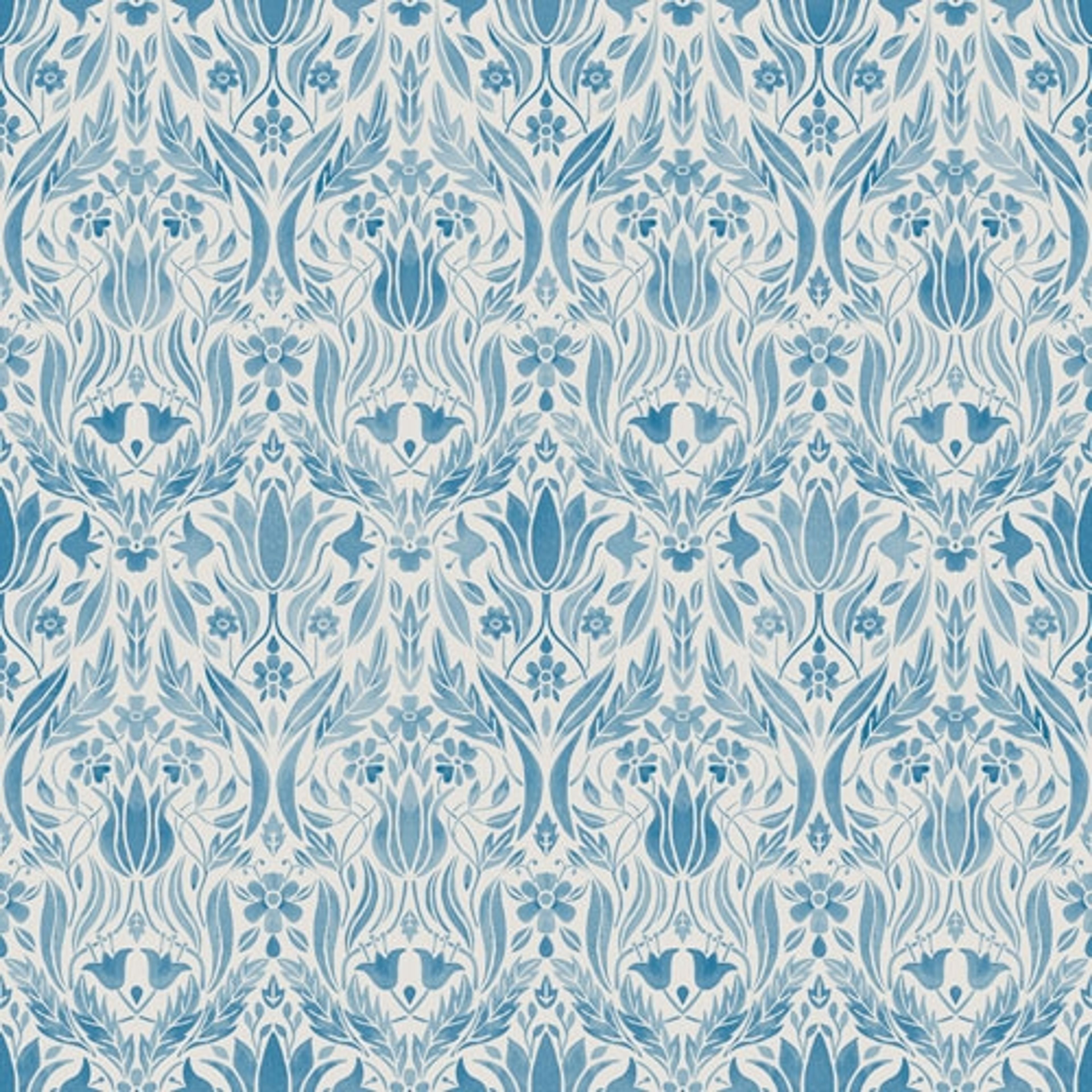 Ludvig småblommig, blå tapet från Midbec med botaniskt mönster i blå. Från kollektionen Blomstermåla. Nonwoven-material med rak passning.