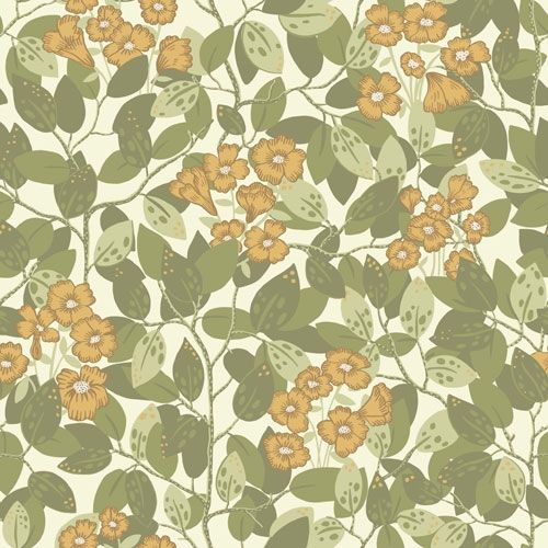Henni tapet med blommigt mönster i grön. Från kollektionen Lina. Nonwoven-material med rak passning.