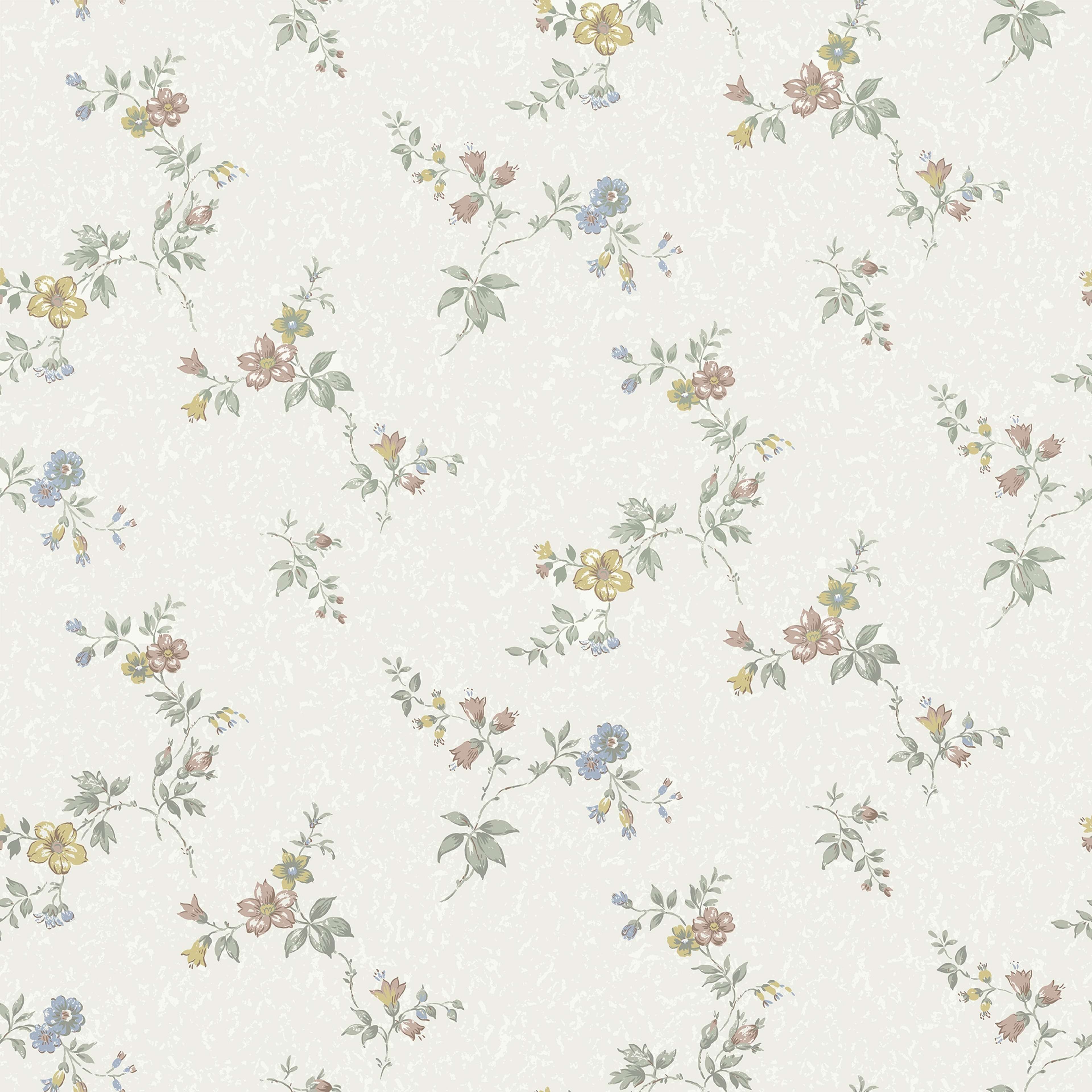 Kerstin vit tapet med blommigt mönster i vit. Från kollektionen Gammalsvenska klassiker 1850–1950. Nonwoven-material med rak passning.