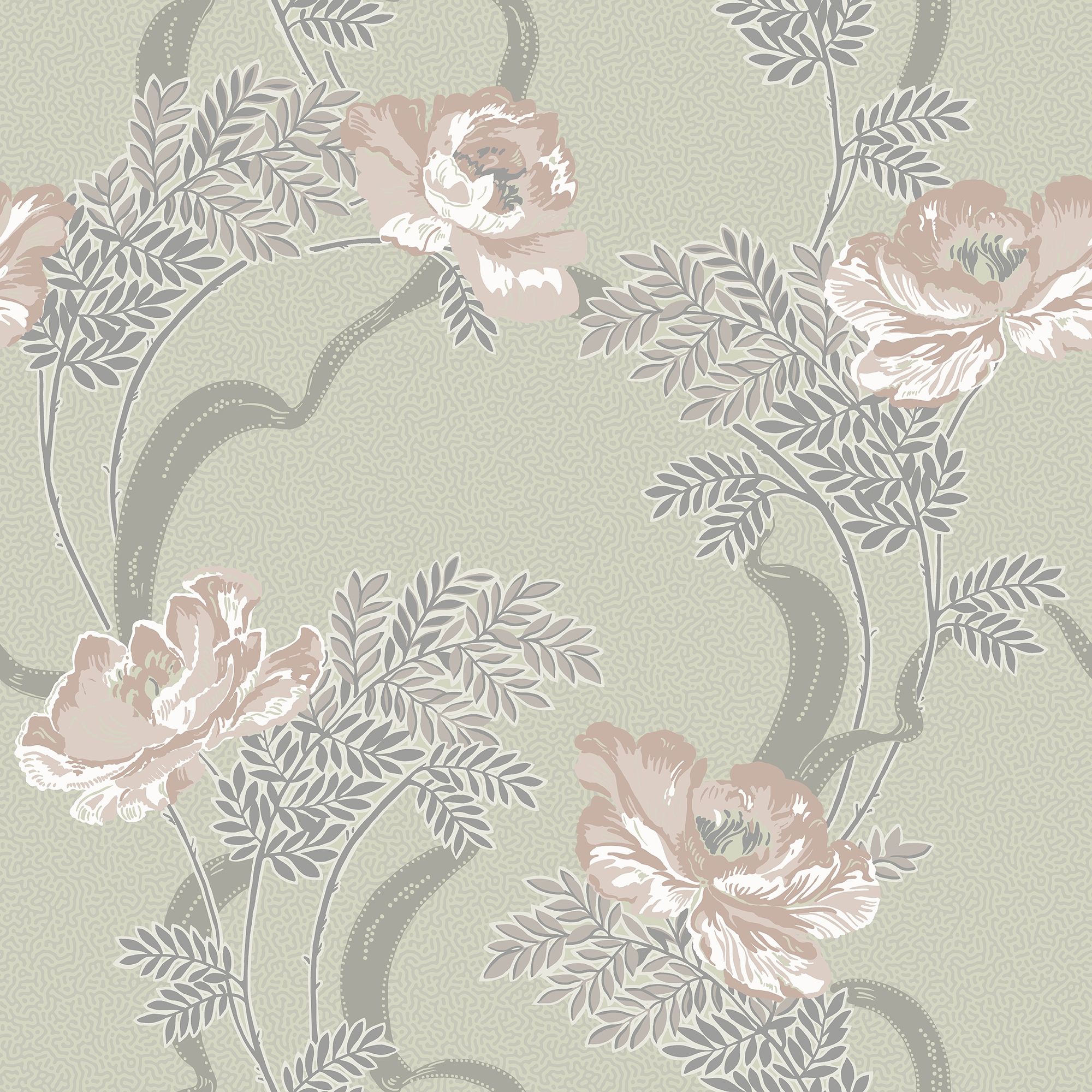 Ovansjö Beige tapet med blommigt mönster i beige. Från kollektionen Gammalsvenska klassiker 1850–1950. Nonwoven-material med rak passning.