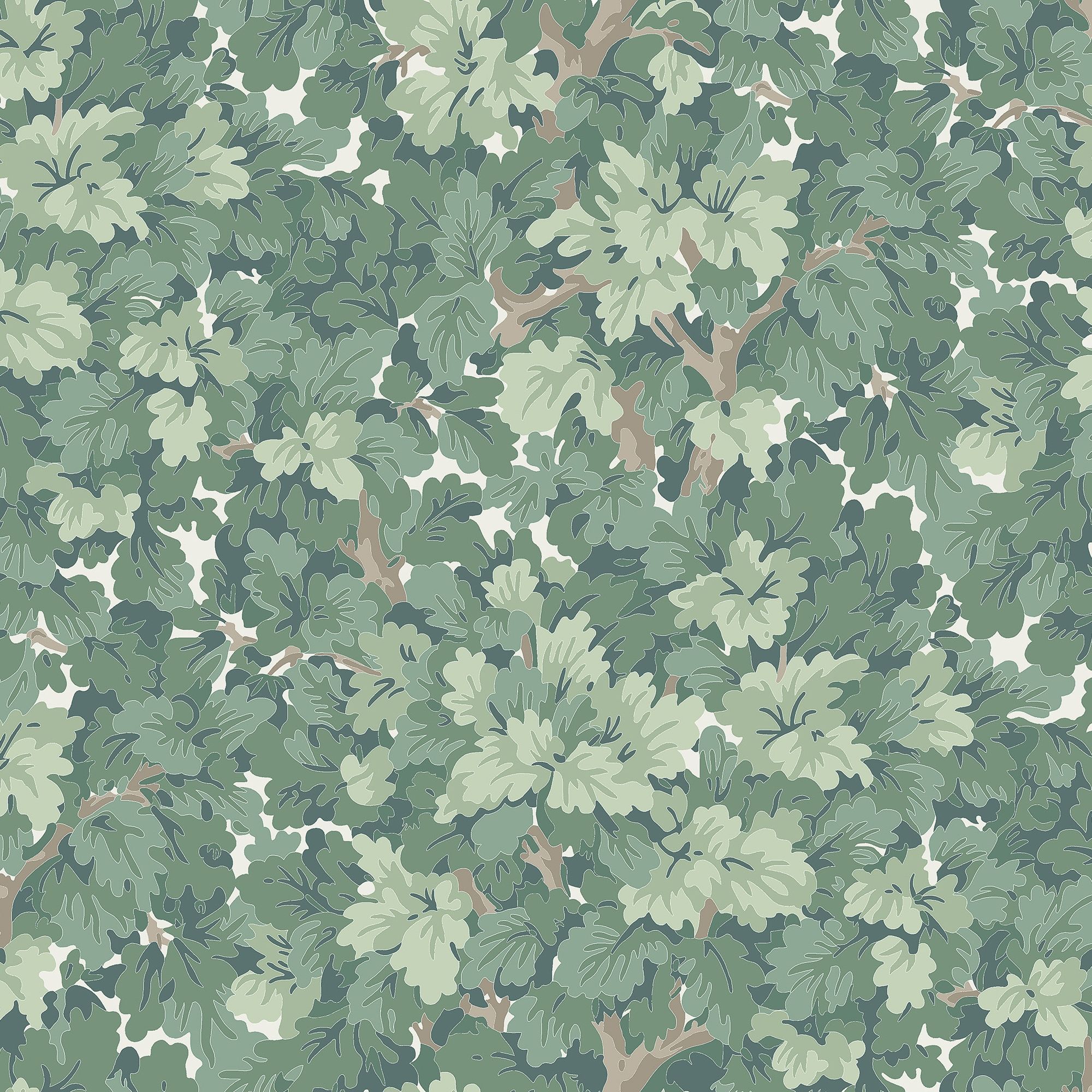Lilla Dockekulla Grön tapet med botaniskt mönster i grön. Från kollektionen Gammalsvenska klassiker 1850–1950. Nonwoven-material med rak passning.