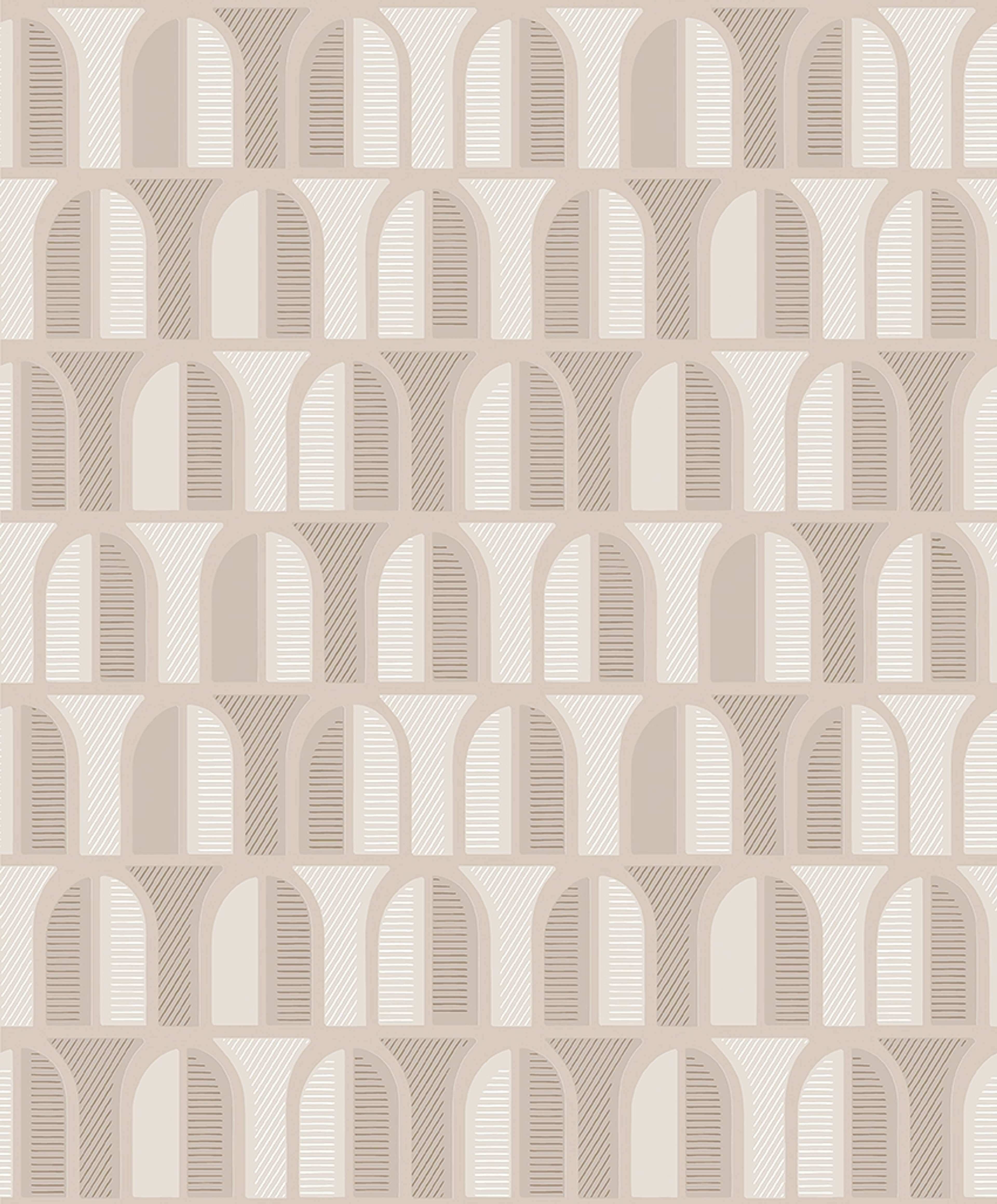 Venice, tapet tapet med grafiskt mönster i beige. Från kollektionen Graphics. Nonwoven-material med rak passning. Passar i vardagsrum och hall.
