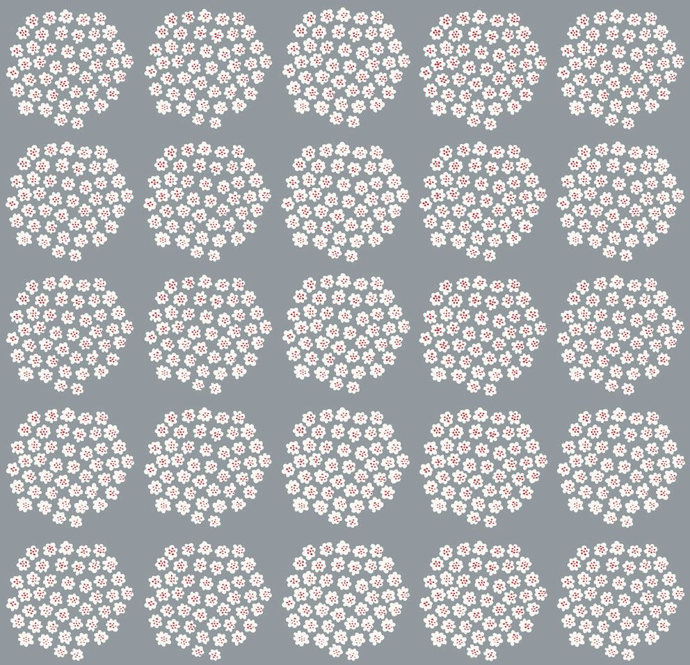 Puketti tapet med blommigt mönster i blå. Från kollektionen Marimekko 6. Nonwoven-material med rak passning.