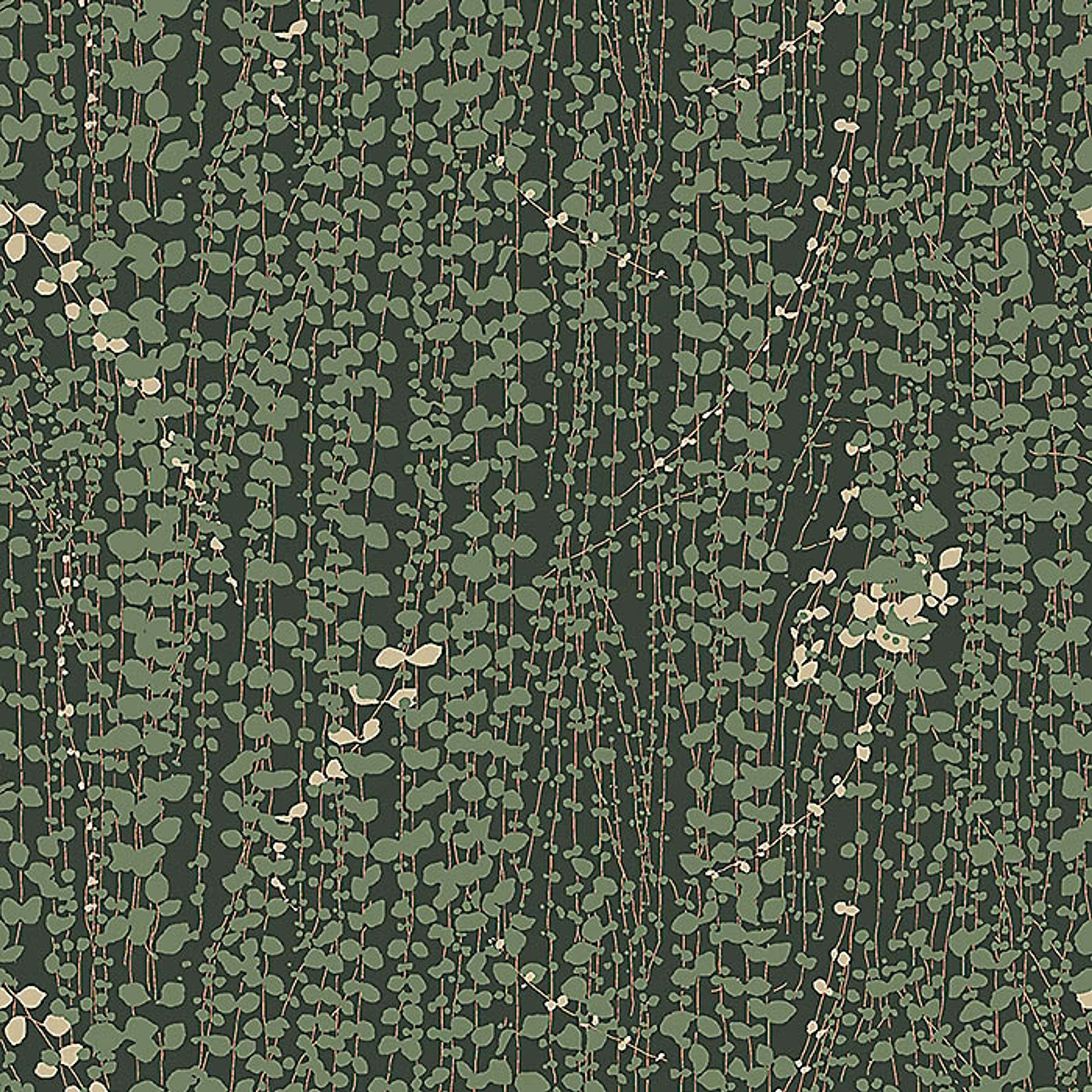 Arne Jacobsen Ranke tapet med botaniskt, retro mönster i grön. Från kollektionen Scandinavian Designers III. Nonwoven-material med rak passning.