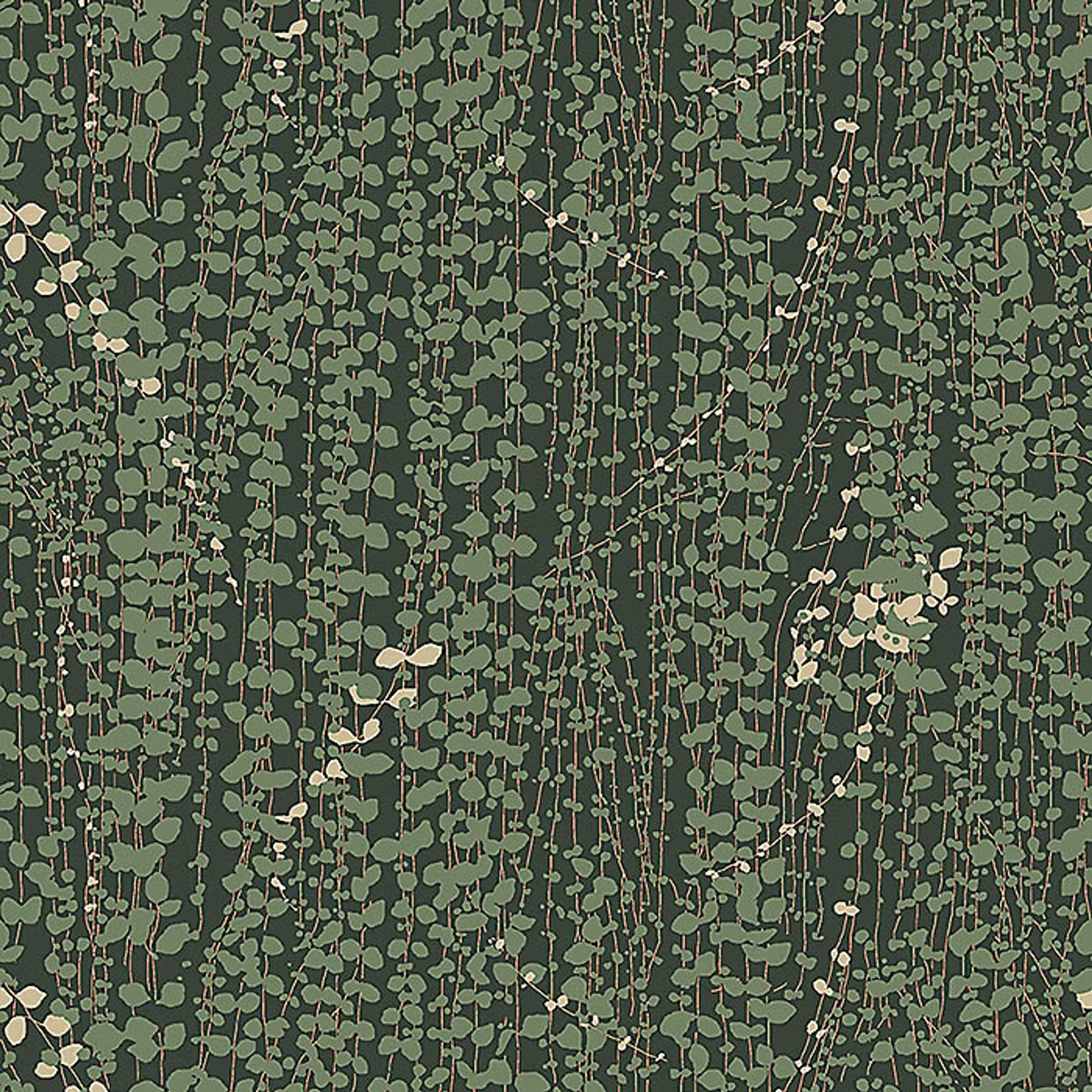 Arne Jacobsen Ranke tapet med botaniskt, retro mönster i grön. Från kollektionen Scandinavian Designers III. Nonwoven-material med rak passning.
