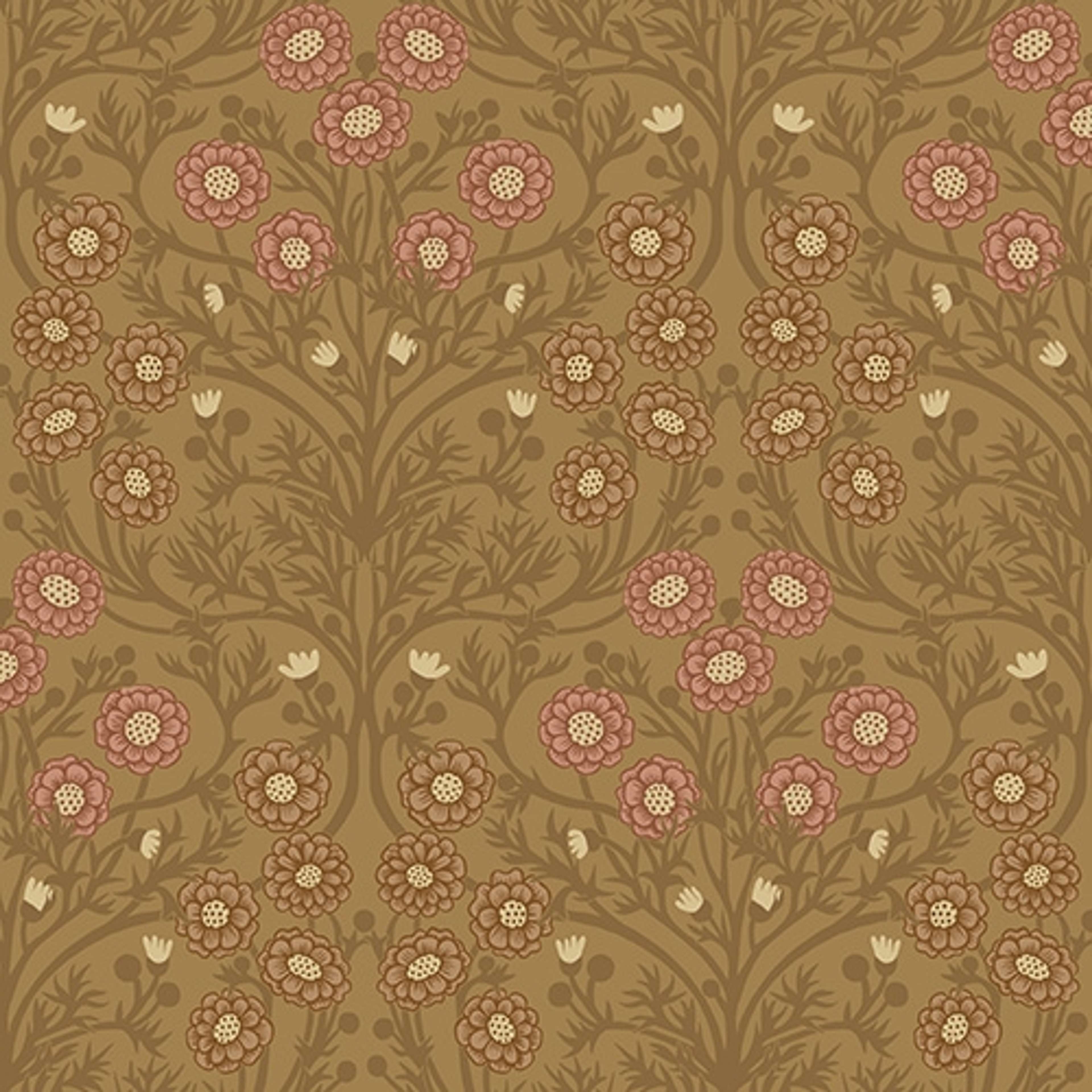 Bellis små blommor, ljusbrun tapet från Midbec med blommigt mönster i brun. Från kollektionen Ekbacka. Nonwoven-material med förskjuten passning.
