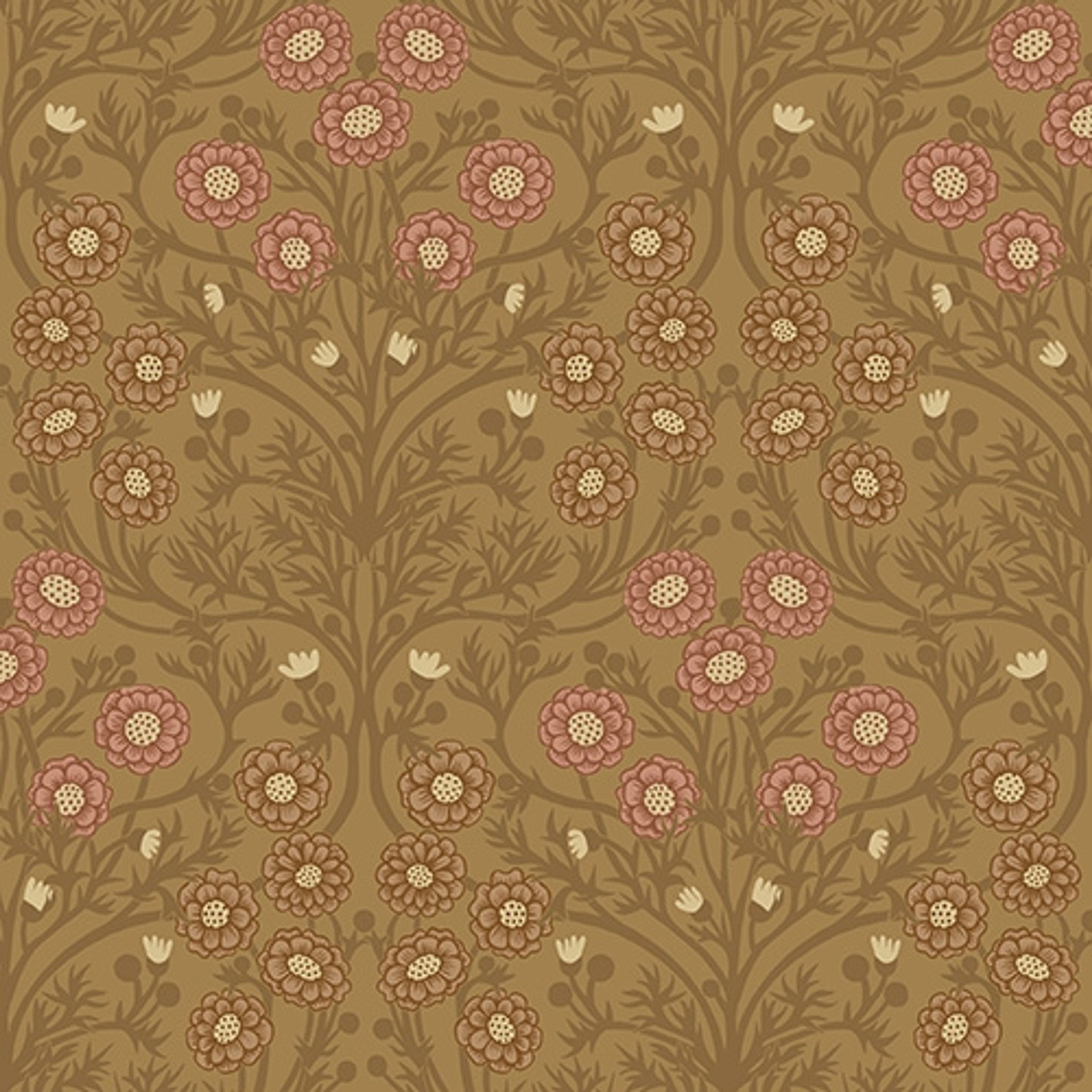 Bellis små blommor, ljusbrun tapet från Midbec med blommigt mönster i brun. Från kollektionen Ekbacka. Nonwoven-material med förskjuten passning.