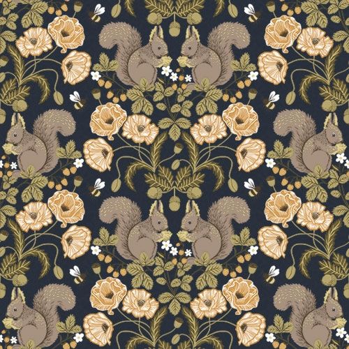 Kurre blommor och djur, mörk botten tapet med blommigt mönster i grå. Från kollektionen Grönhaga. Nonwoven-material med rak passning. Passar i barnrum.