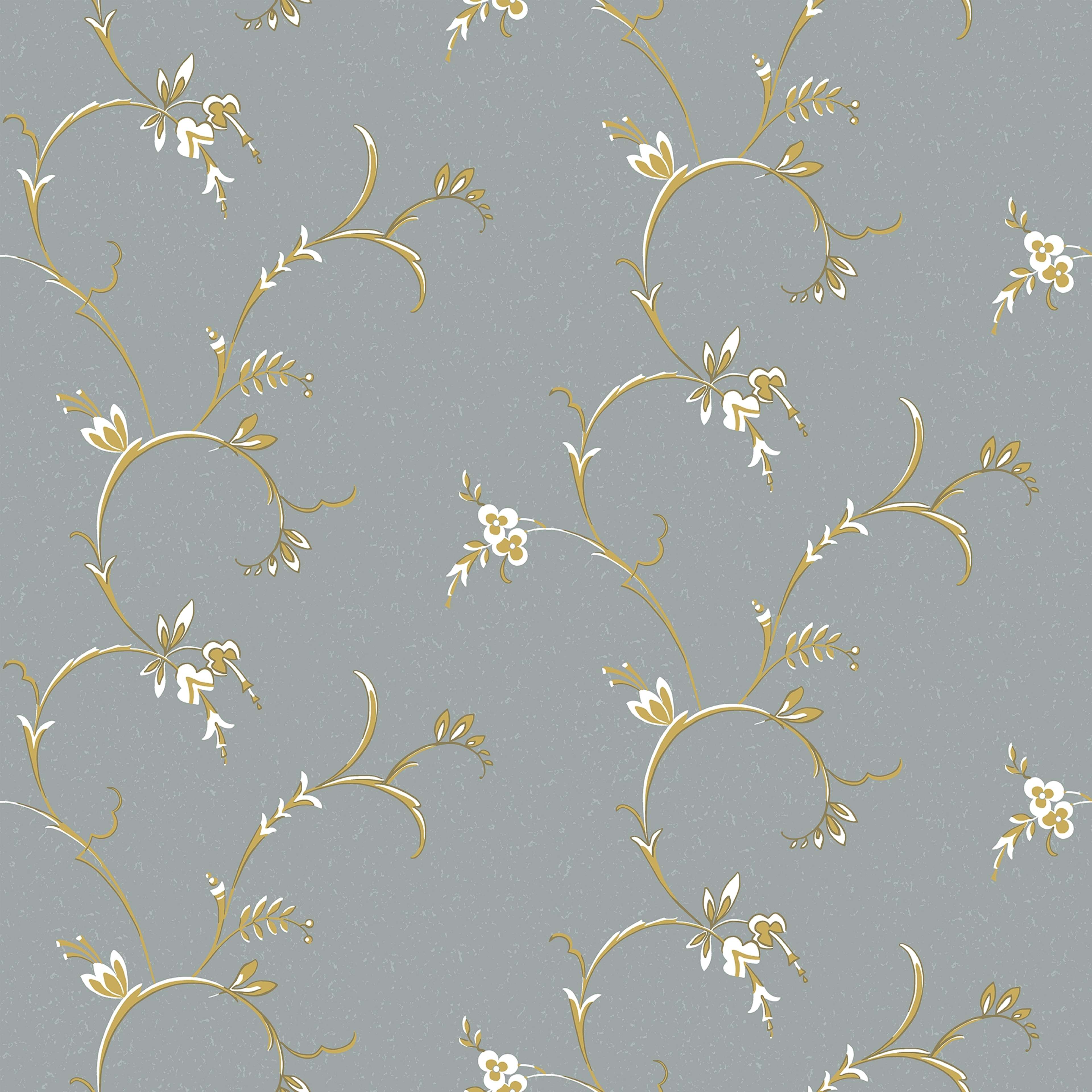 Ekbacken Blå tapet med blommigt mönster i blå. Från kollektionen Gammalsvenska klassiker 1850–1950. Nonwoven-material med rak passning.