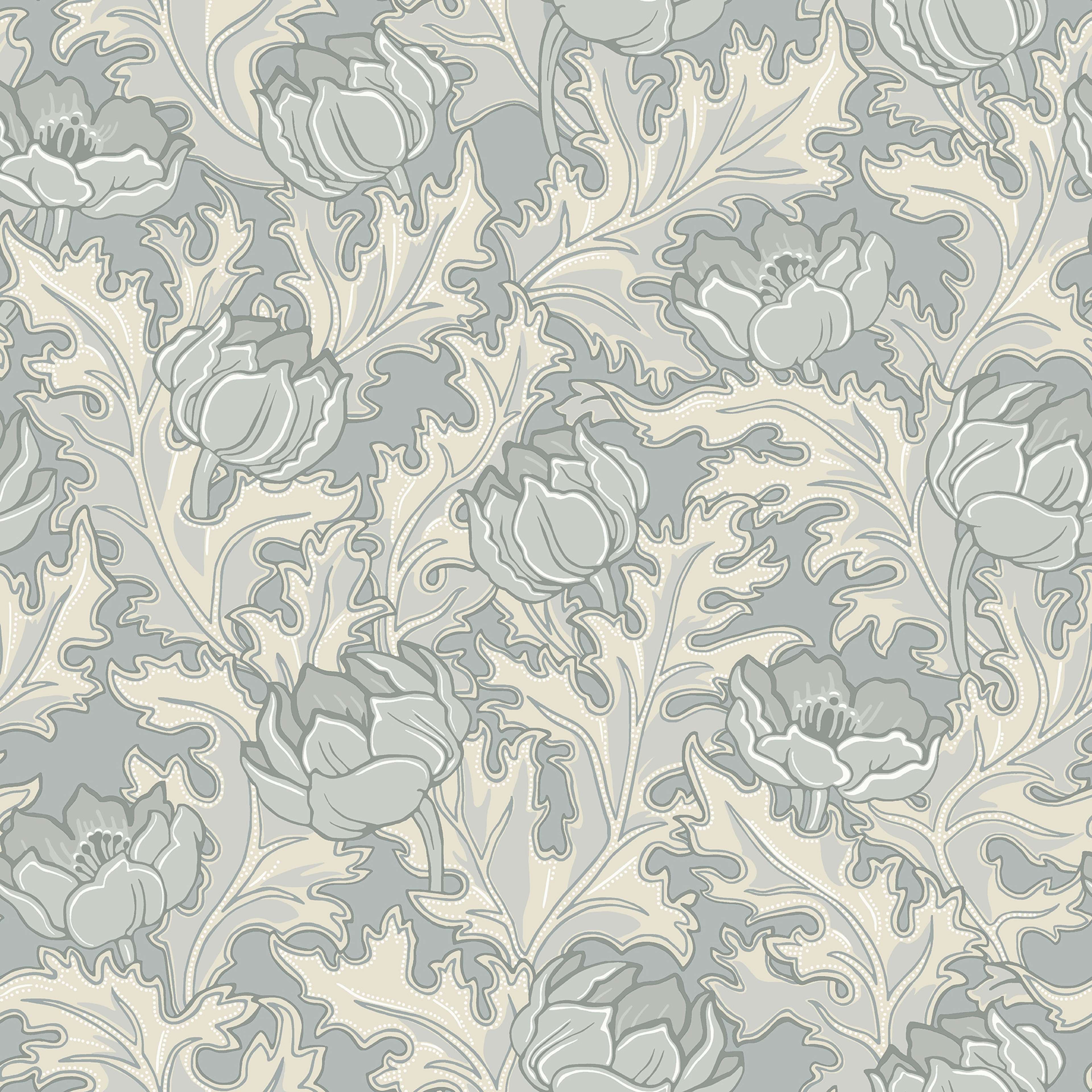 Sigrid Blå tapet med botaniskt mönster i blå. Från kollektionen Gammalsvenska klassiker 1850–1950. Nonwoven-material med rak passning.