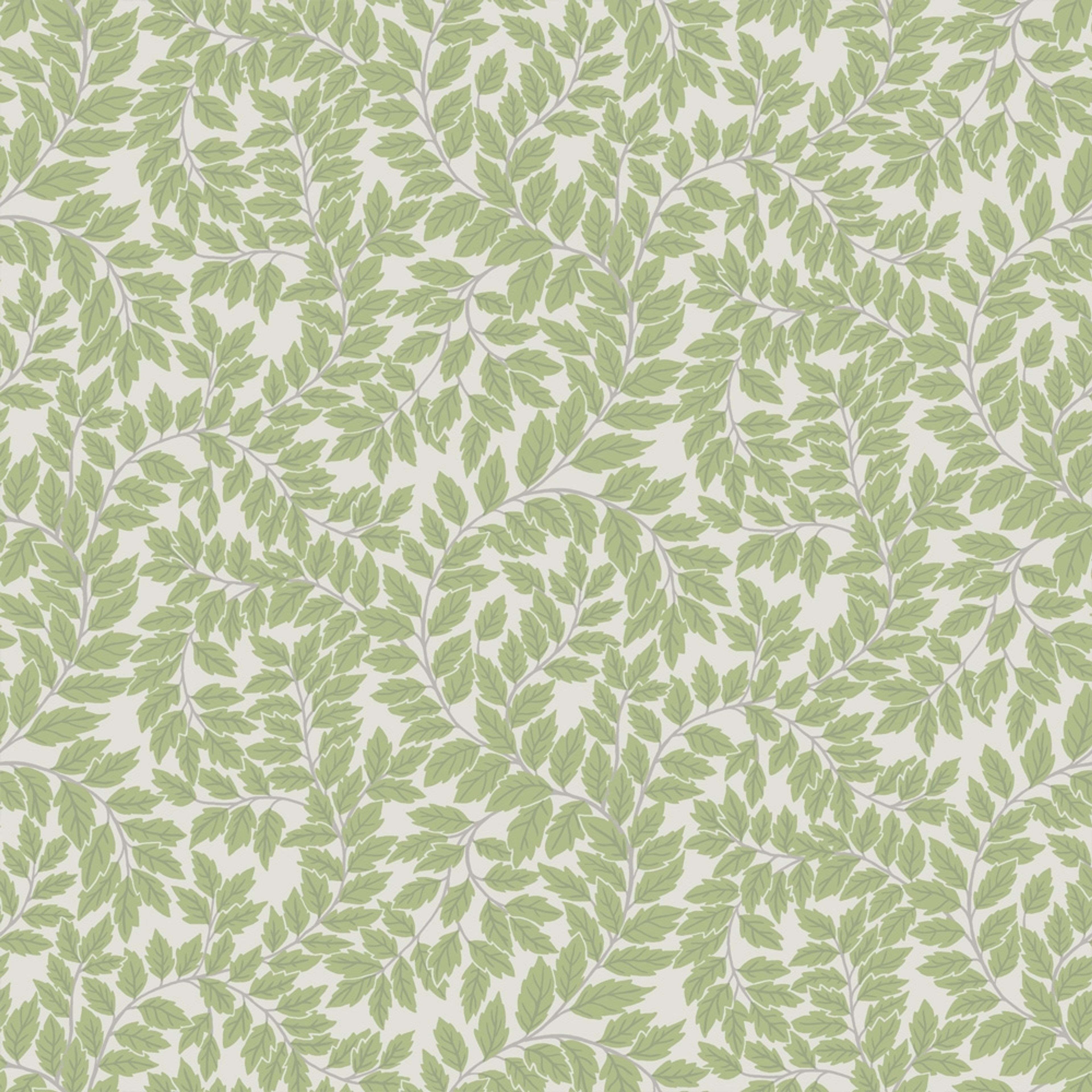 Lindlöv tapet med botaniskt mönster i grå. Från kollektionen Fågelsång. Nonwoven-material med rak passning.