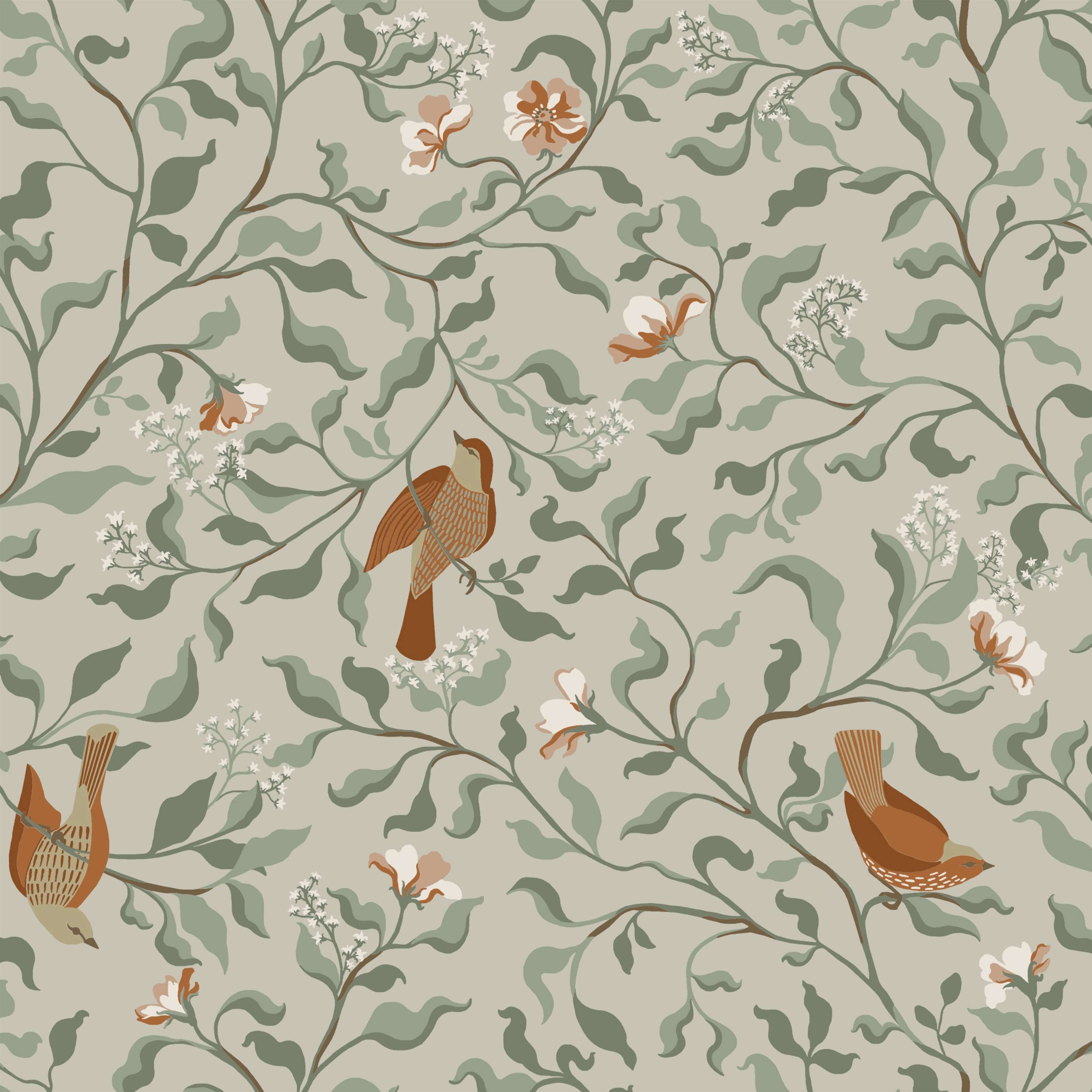 Josefin Beige tapet med botaniskt mönster i beige. Från kollektionen Flora. Nonwoven-material med förskjuten passning.