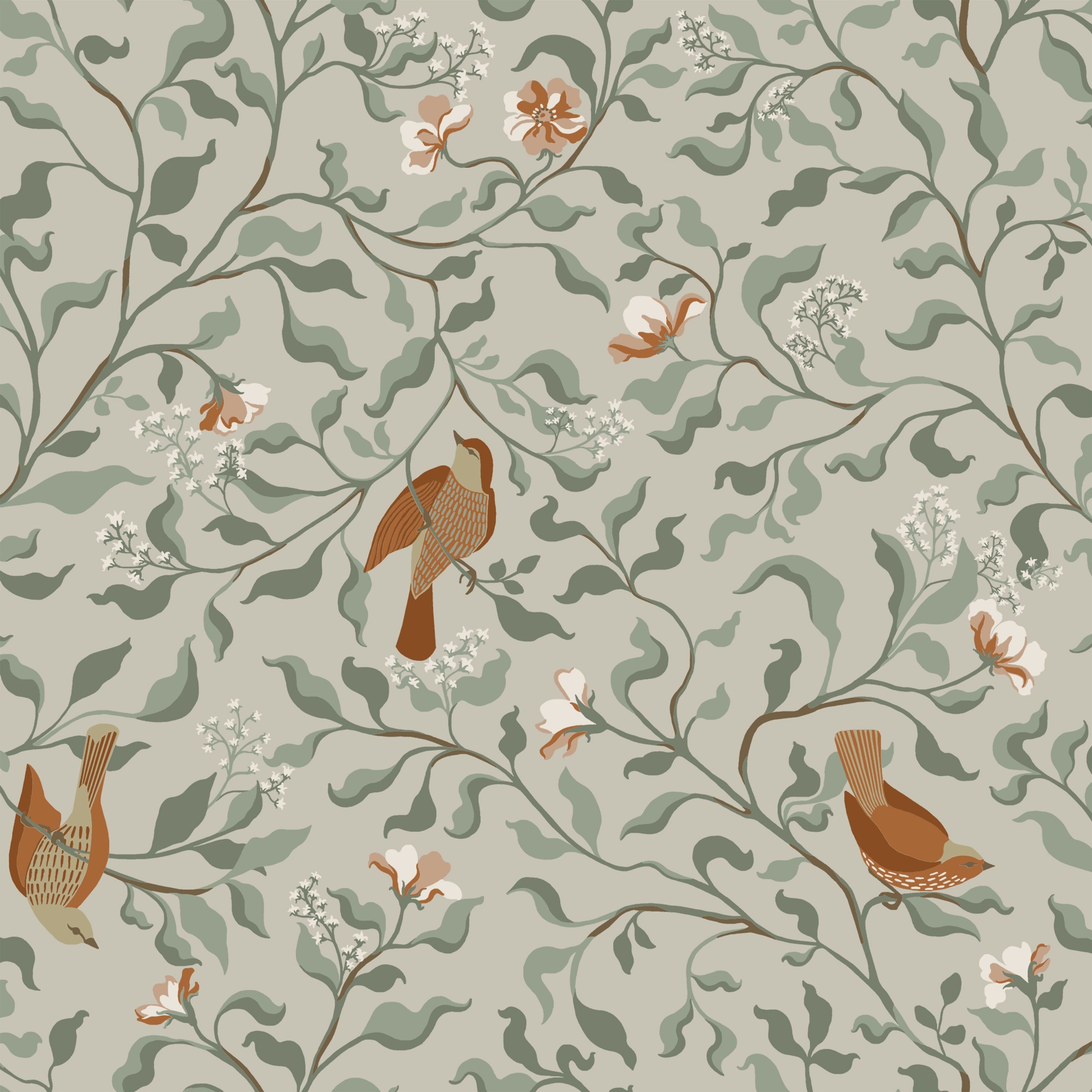 Josefin Beige tapet med botaniskt mönster i beige. Från kollektionen Flora. Nonwoven-material med förskjuten passning.
